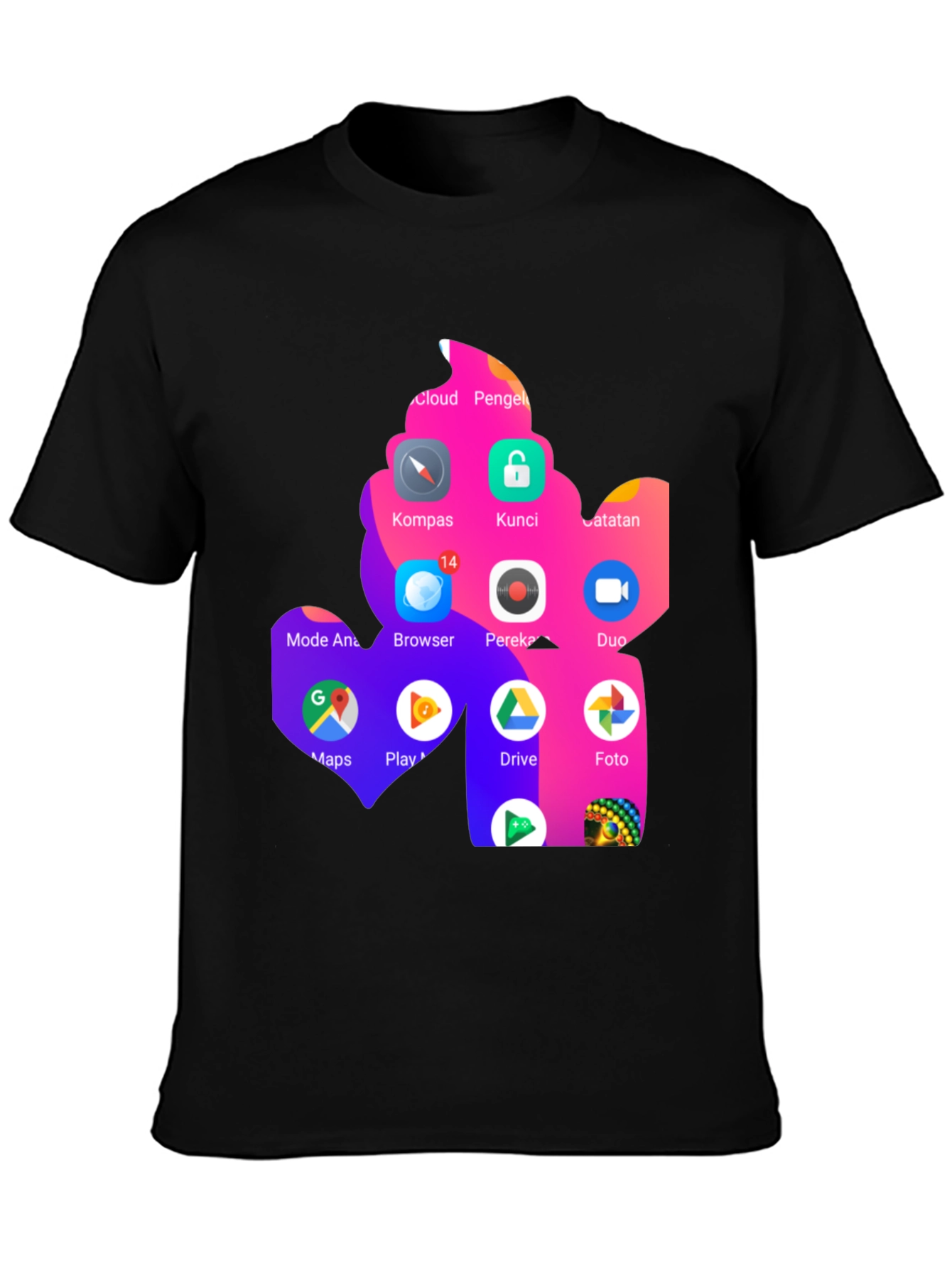 T-Shirt with App Icon Collage Print - Black