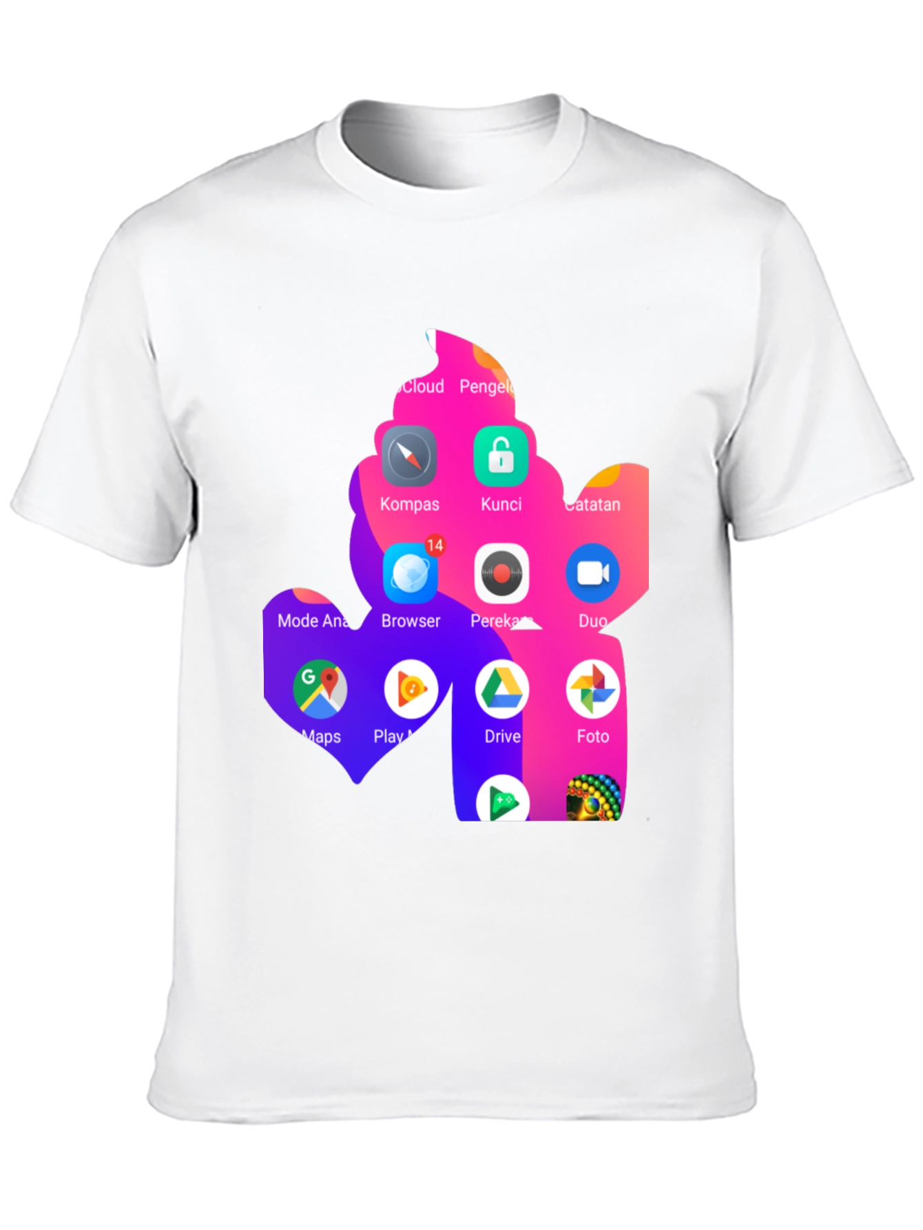 T-Shirt with App Icon Collage Print - Black