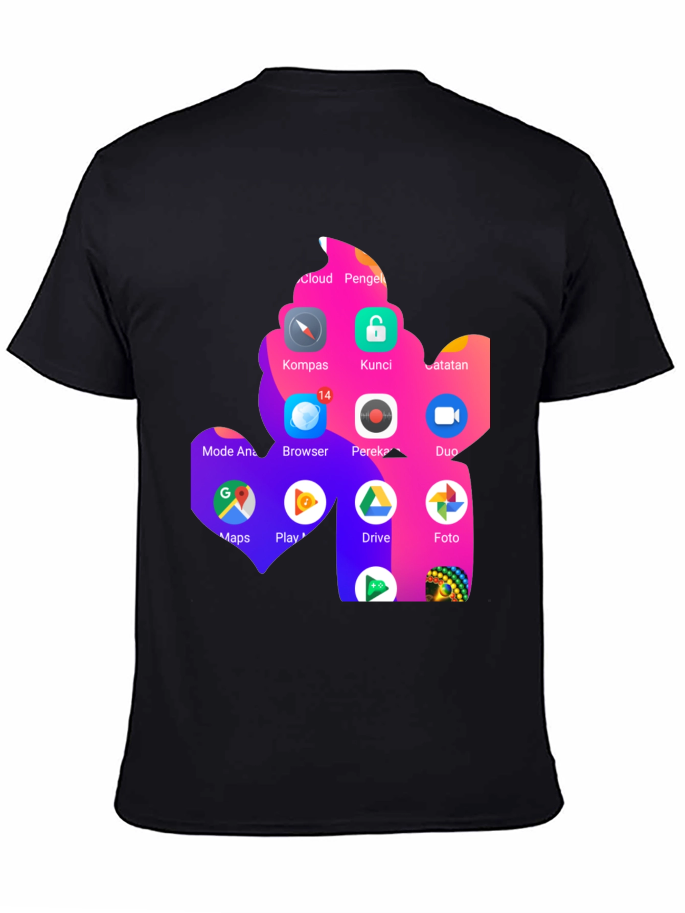 T-Shirt with App Icon Collage Print - Black