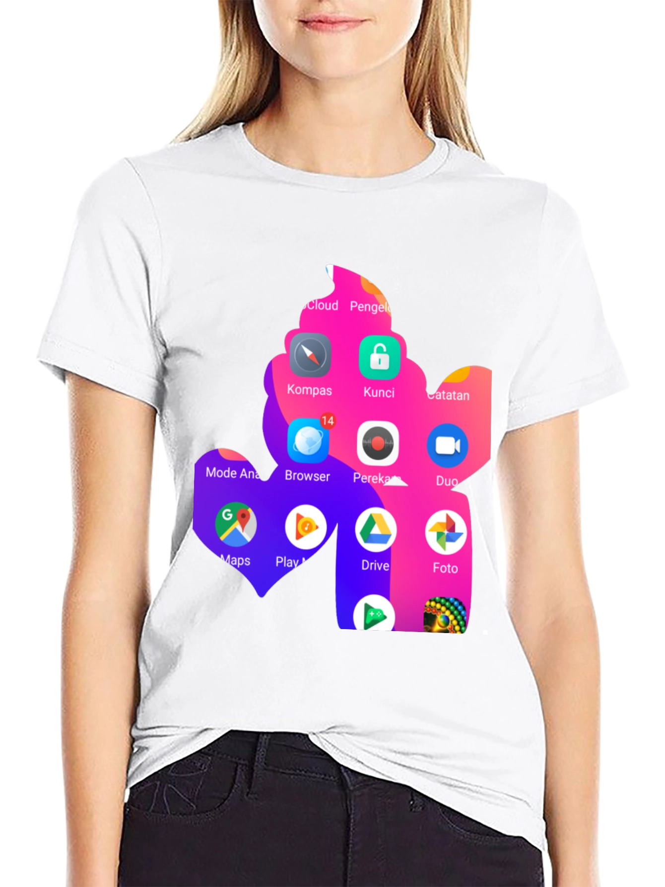 T-Shirt with App Icon Collage Print - Black
