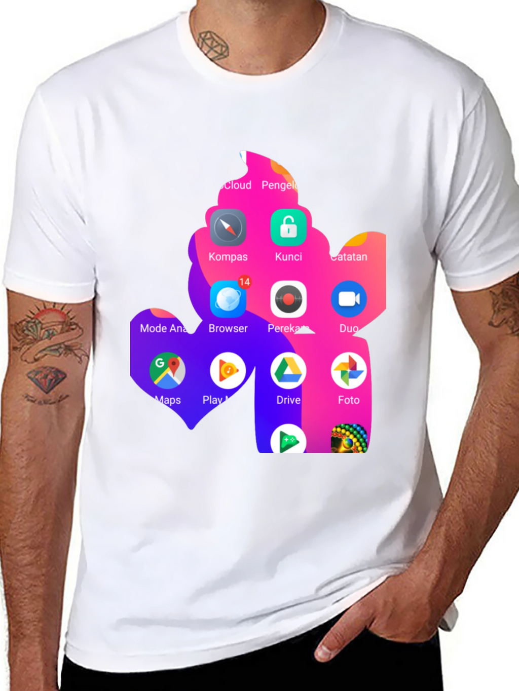 T-Shirt with App Icon Collage Print - Black