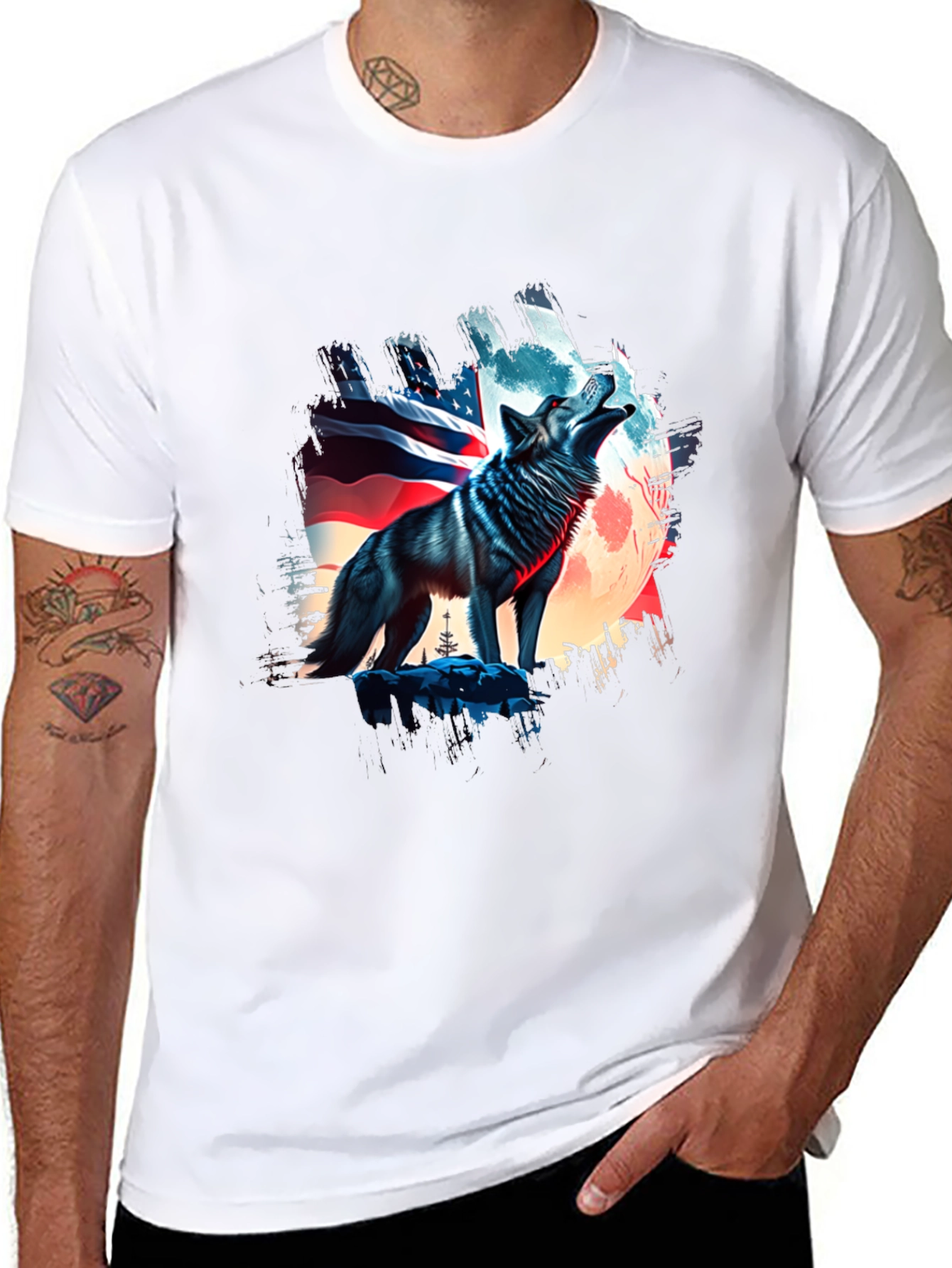 Patriotic Wolf Graphic Tee - USA Pride
