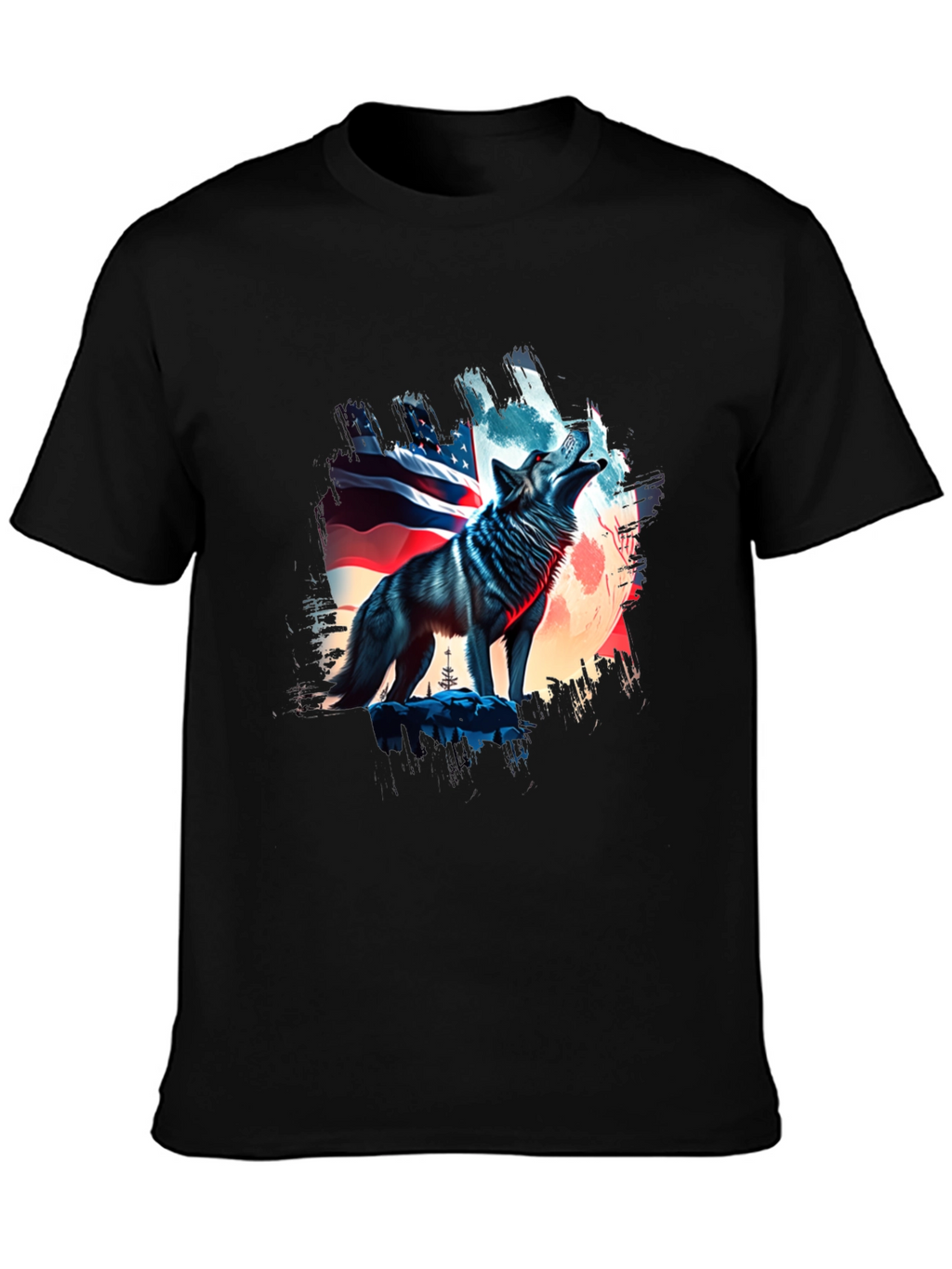 Patriotic Wolf Graphic Tee - USA Pride