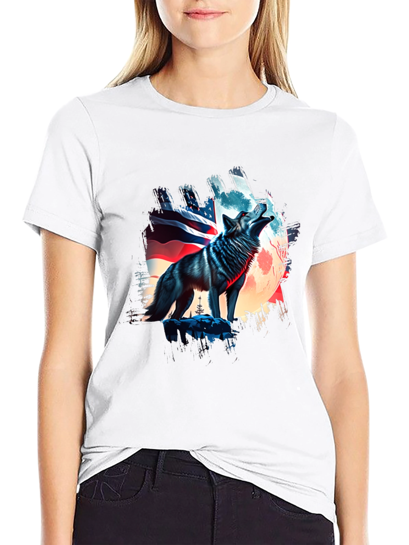 Patriotic Wolf Graphic Tee - USA Pride
