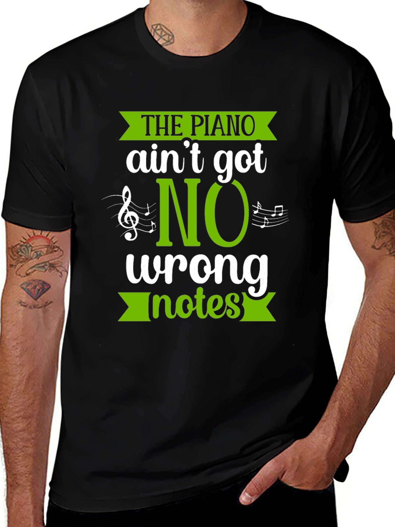 The Piano Aint Got No Wrong Notes Black T-Shirt