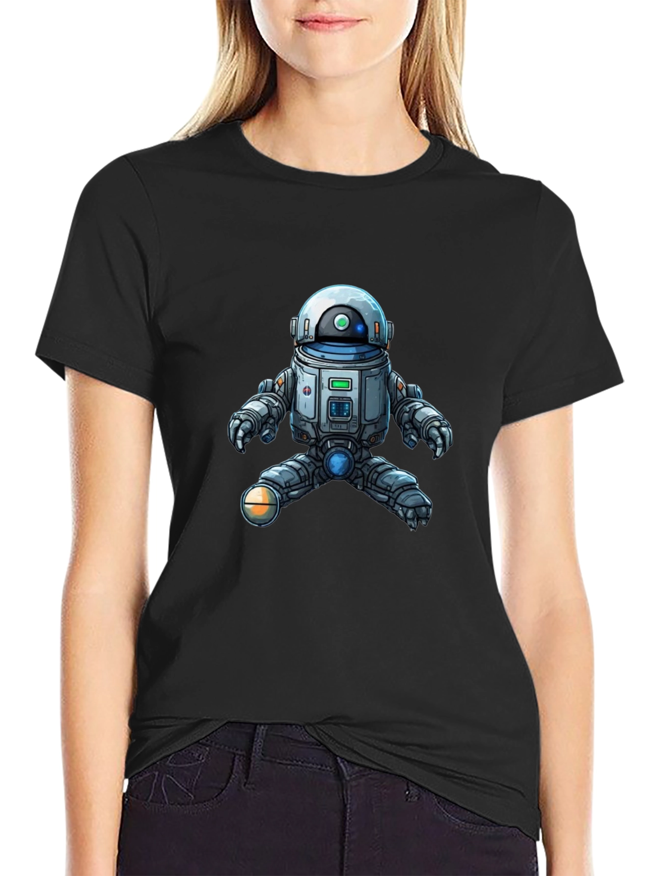 Cool Robot Graphic Tee - Black Cotton Blend
