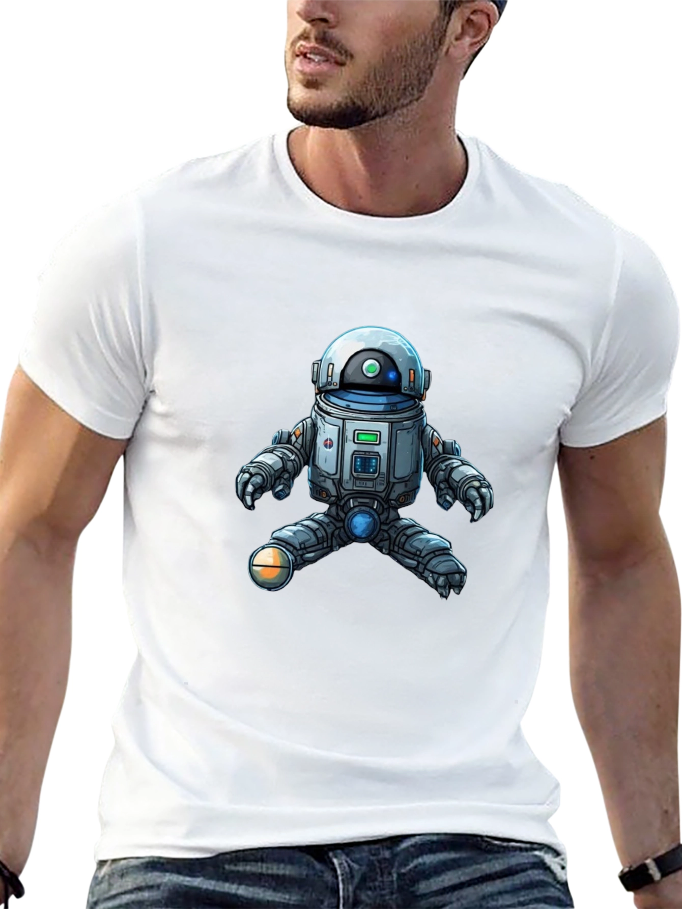 Cool Robot Graphic Tee - Black Cotton Blend