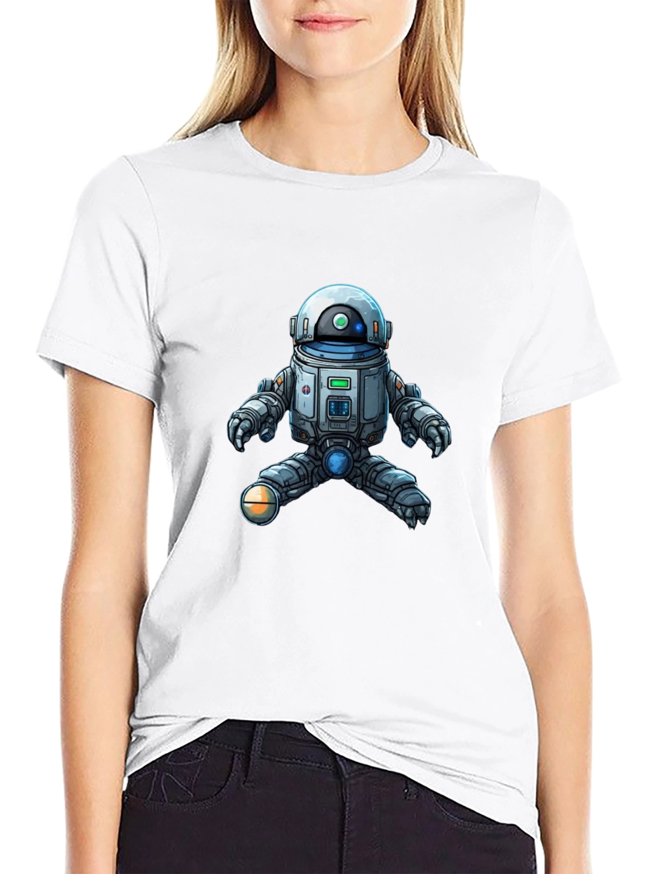 Cool Robot Graphic Tee - Black Cotton Blend