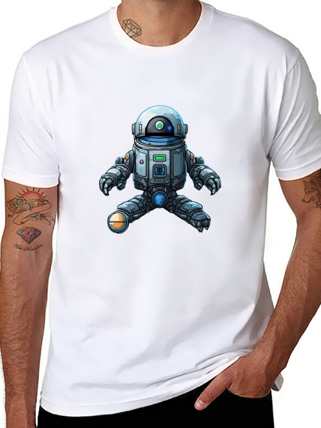 Cool Robot Graphic Tee - Black Cotton Blend