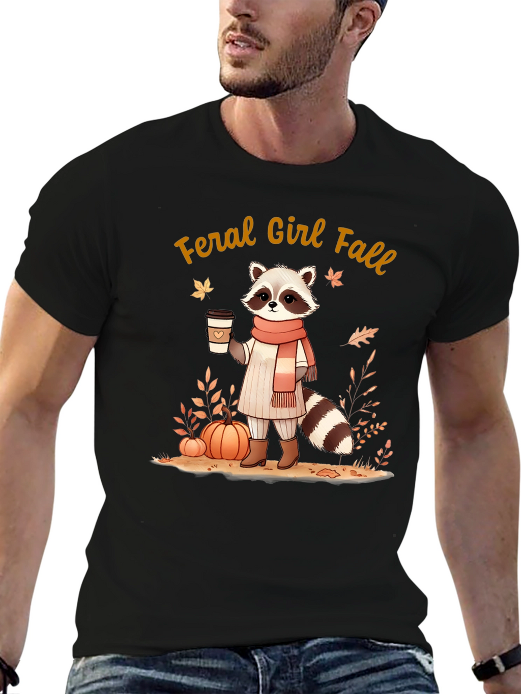 Feral Girl Fall Raccoon T-Shirt