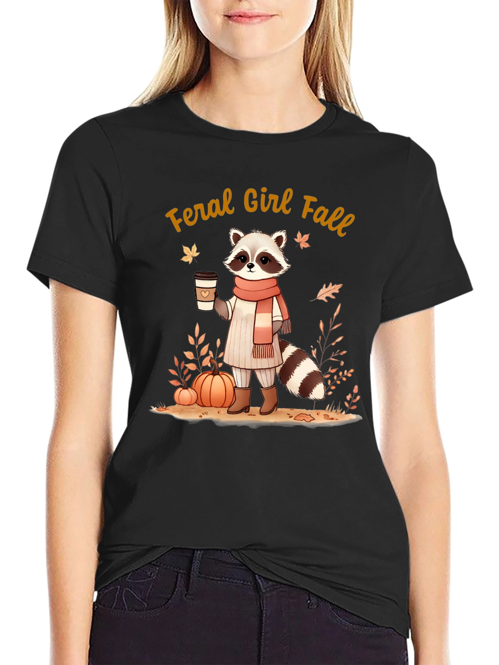 Feral Girl Fall Raccoon T-Shirt