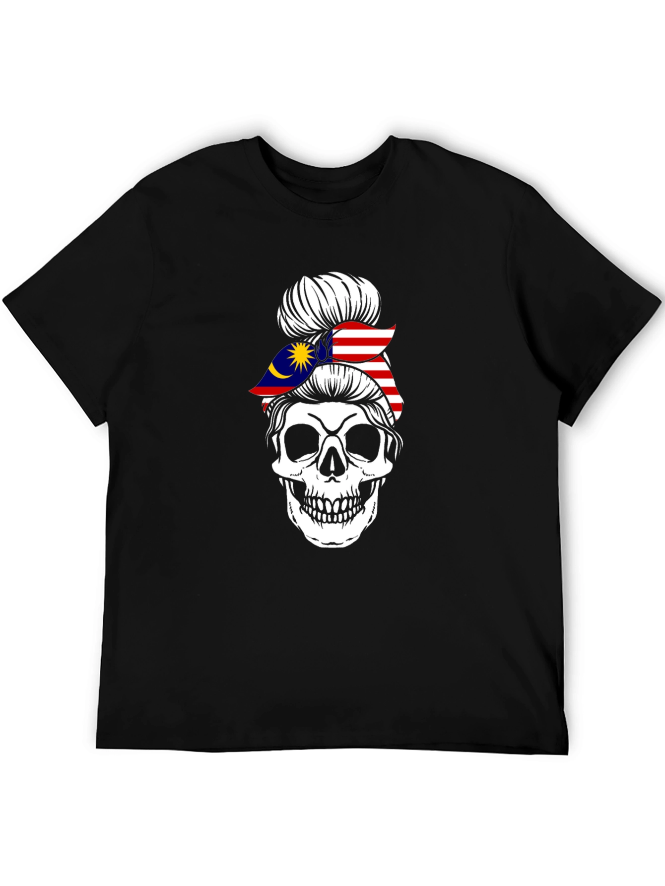 Skull Messy Bun Malaysia Flag T-Shirt