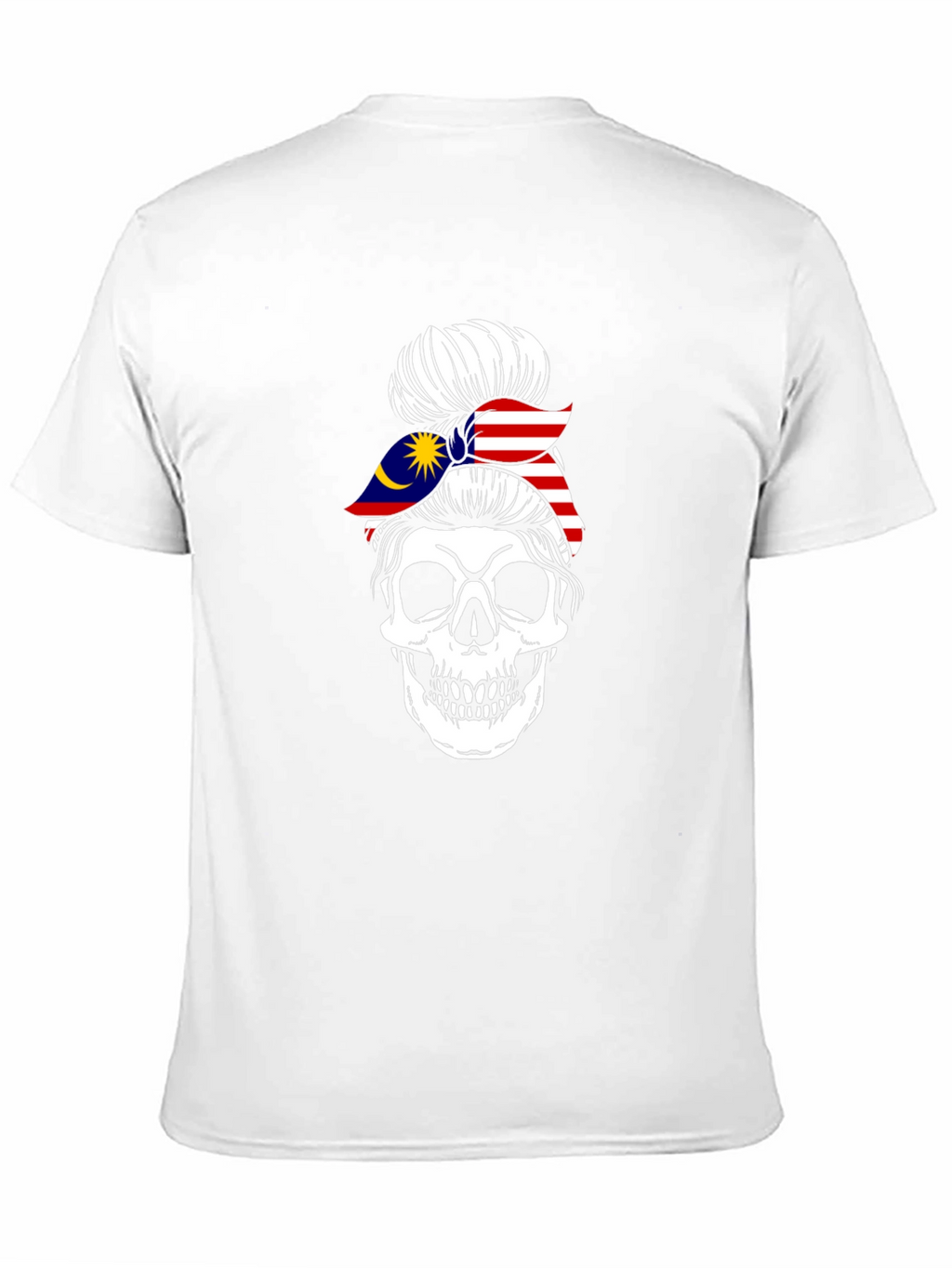 Skull Messy Bun Malaysia Flag T-Shirt