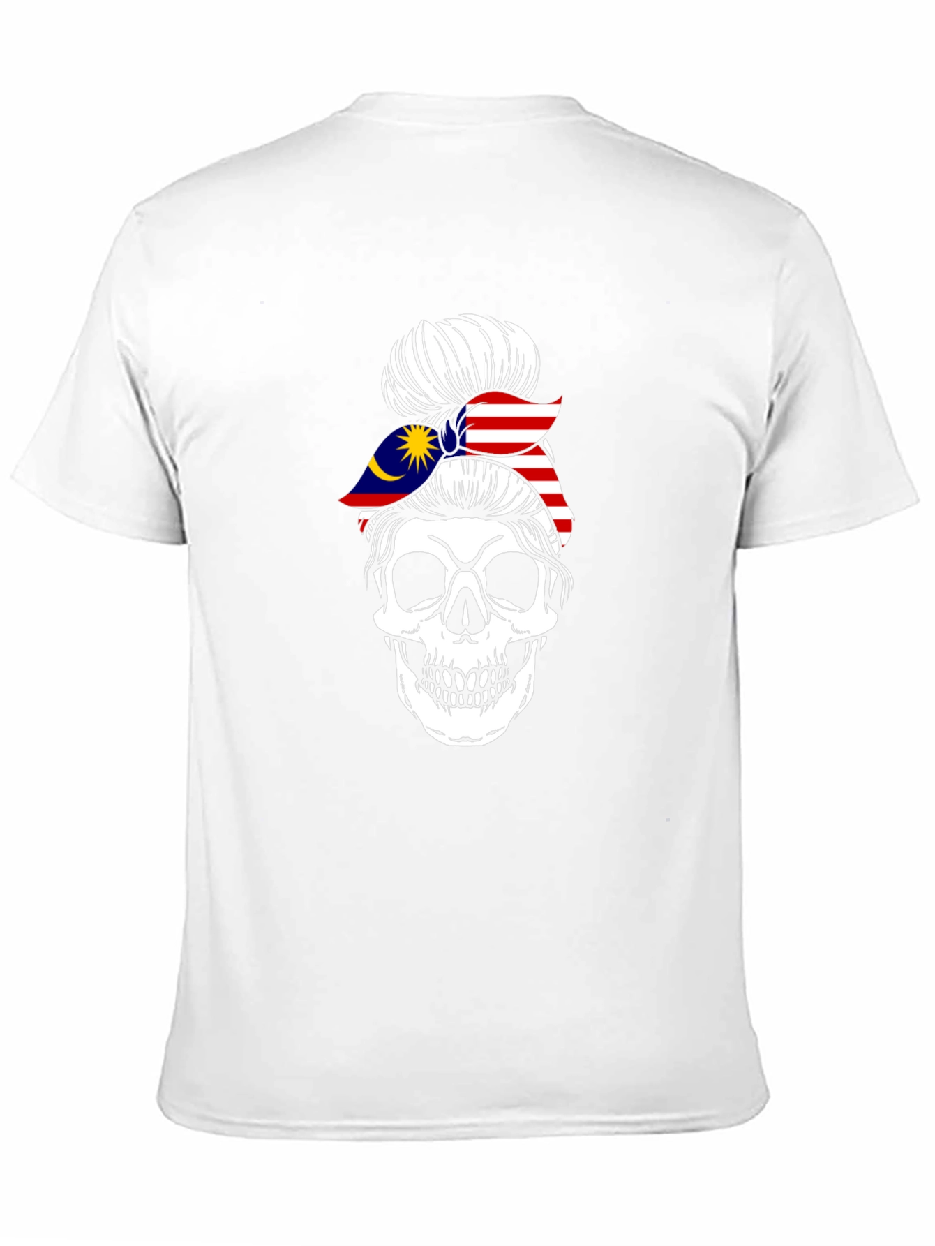Skull Messy Bun Malaysia Flag T-Shirt