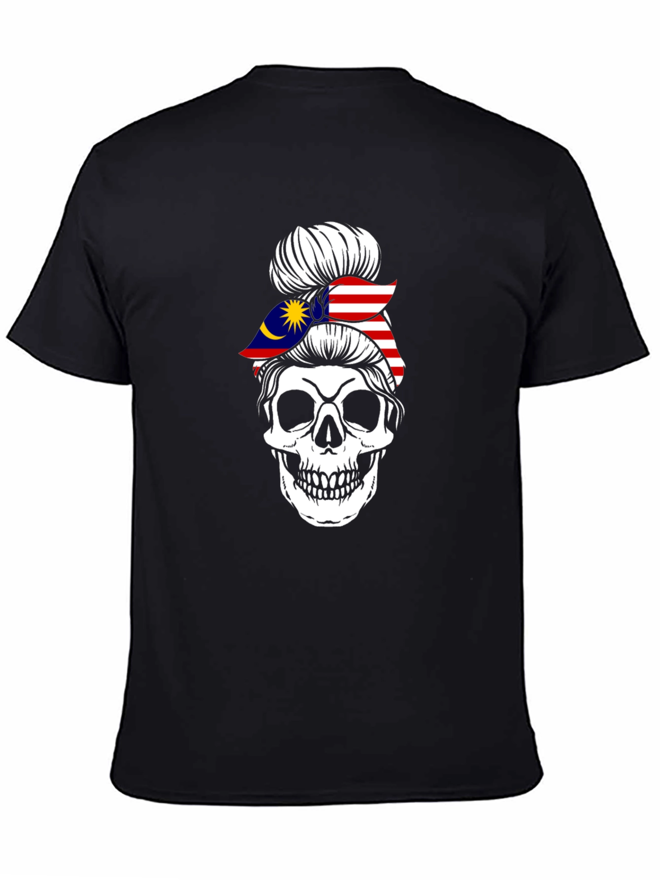 Skull Messy Bun Malaysia Flag T-Shirt