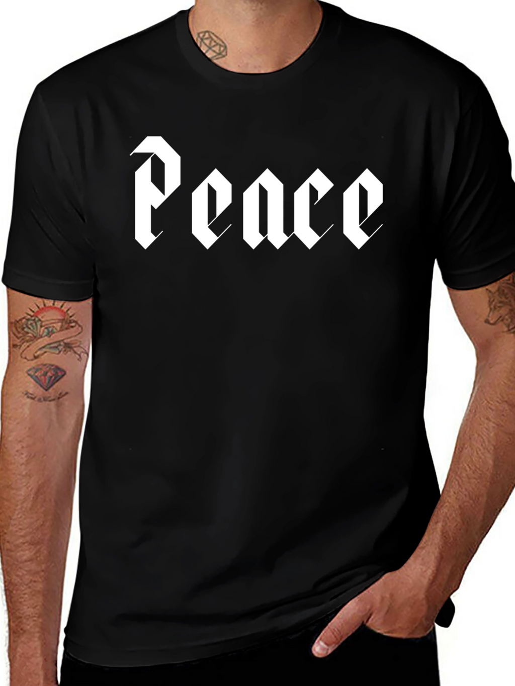 Peace Graphic Tee - Black Crew Neck T-Shirt