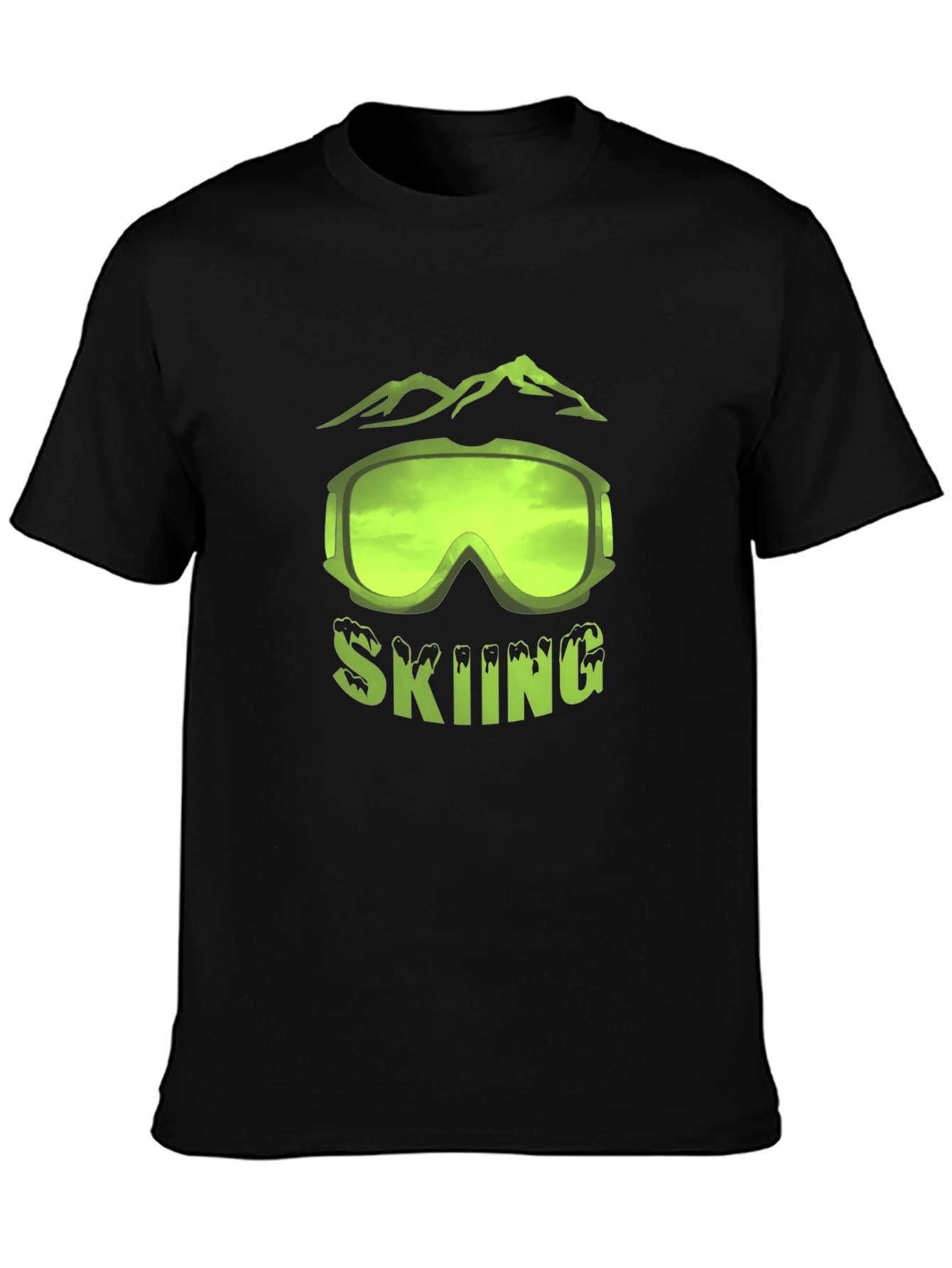Skiing Graphic T-Shirt - Black Short Sleeve Tee