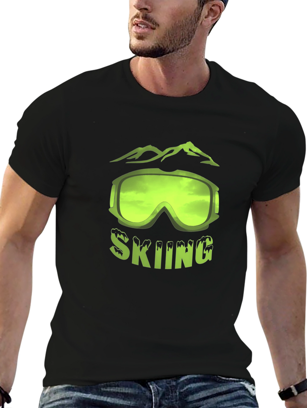 Skiing Graphic T-Shirt - Black Short Sleeve Tee