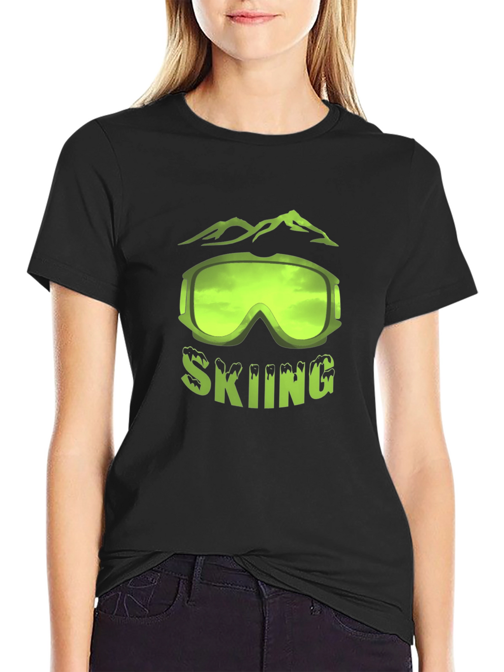 Skiing Graphic T-Shirt - Black Short Sleeve Tee