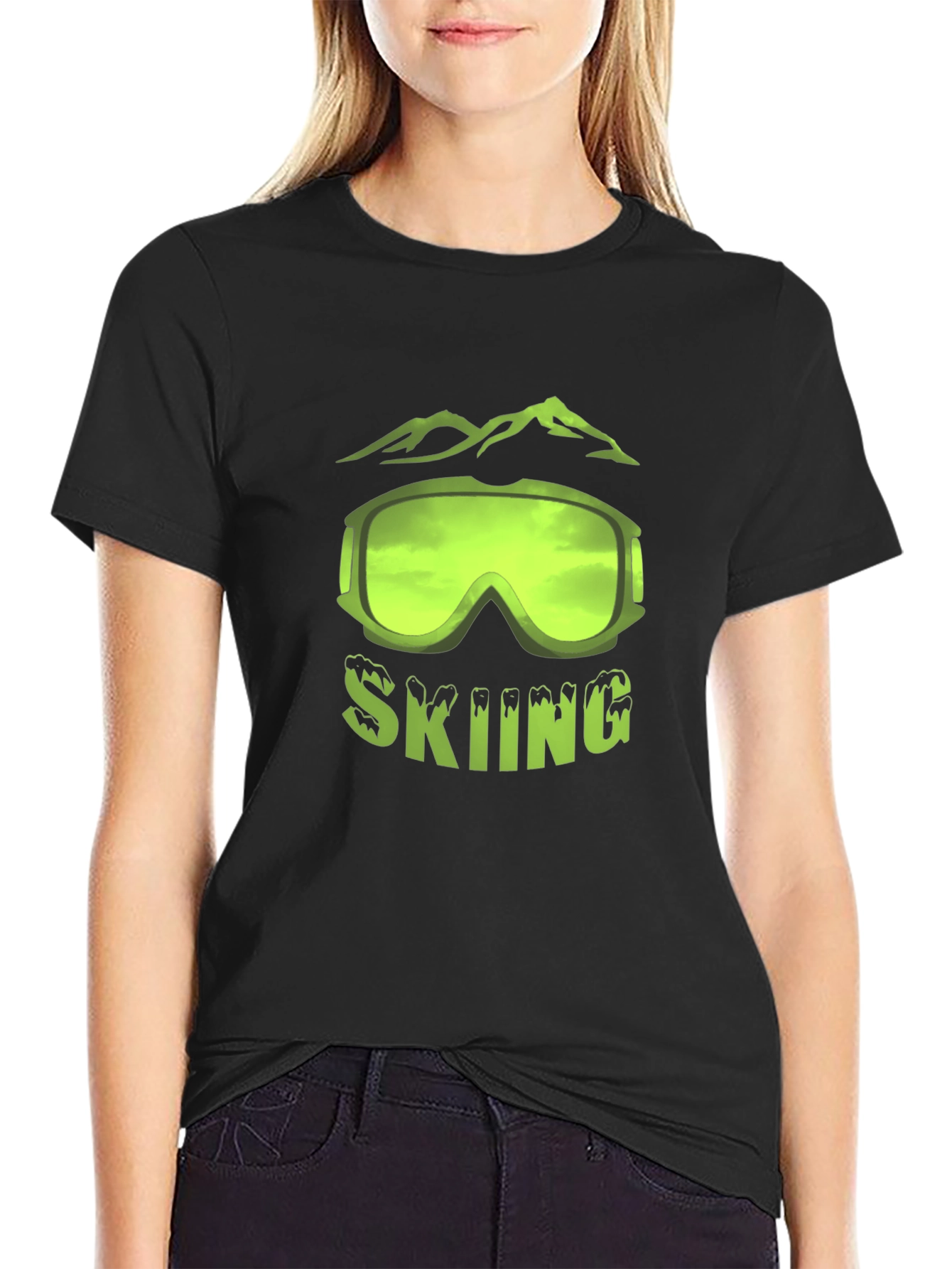 Skiing Graphic T-Shirt - Black Short Sleeve Tee