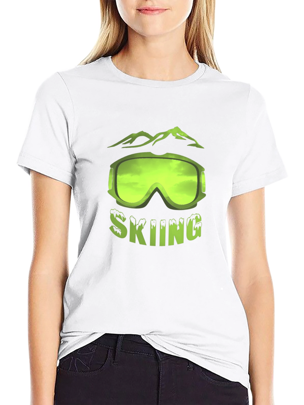 Skiing Graphic T-Shirt - Black Short Sleeve Tee