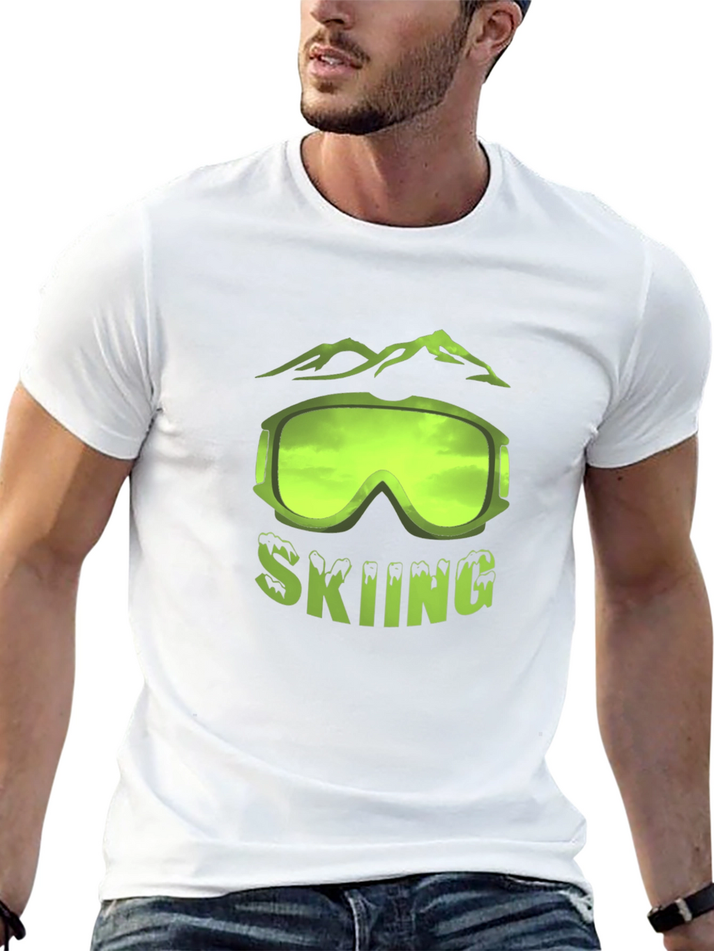 Skiing Graphic T-Shirt - Black Short Sleeve Tee