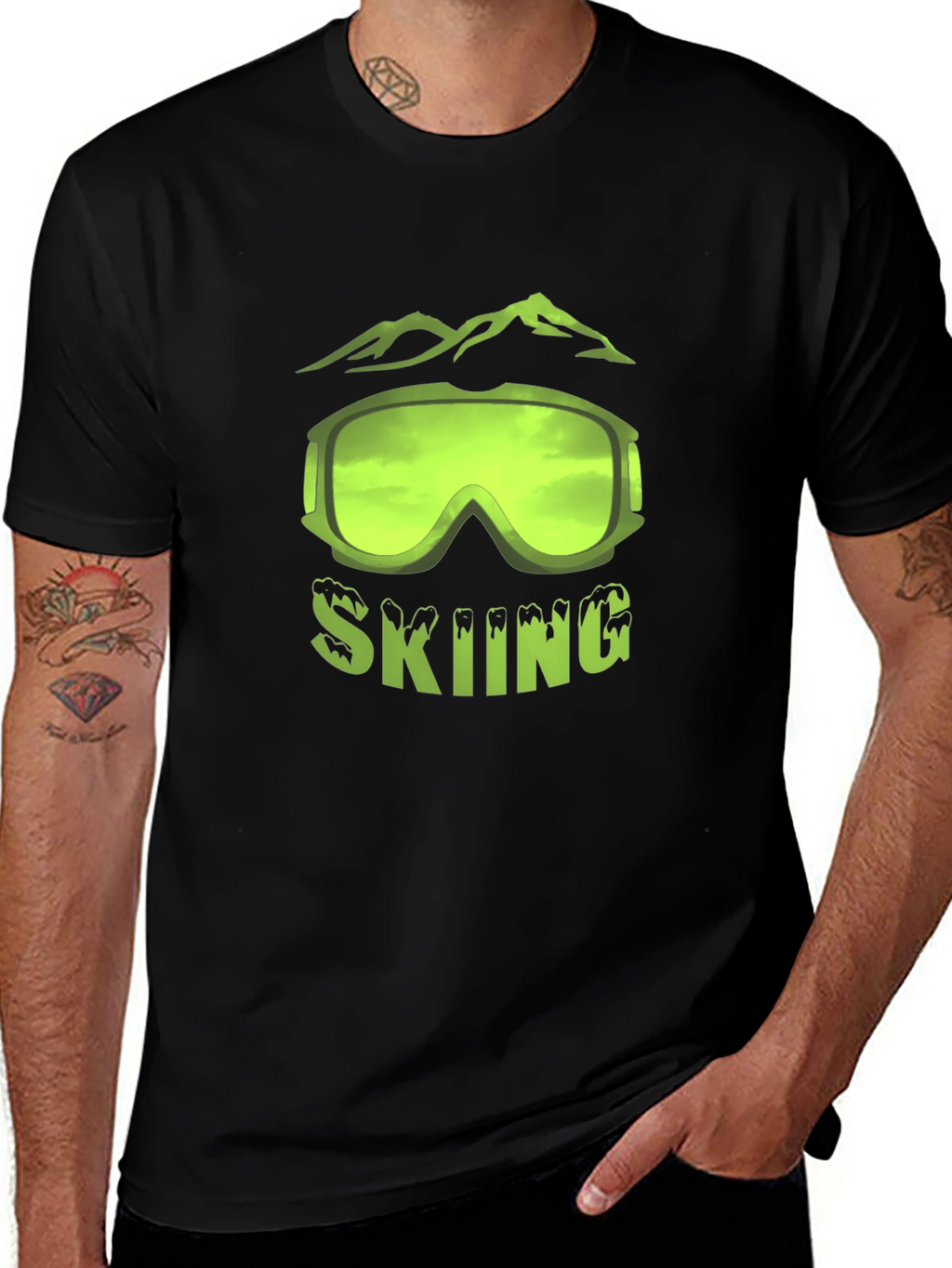 Skiing Graphic T-Shirt - Black Short Sleeve Tee
