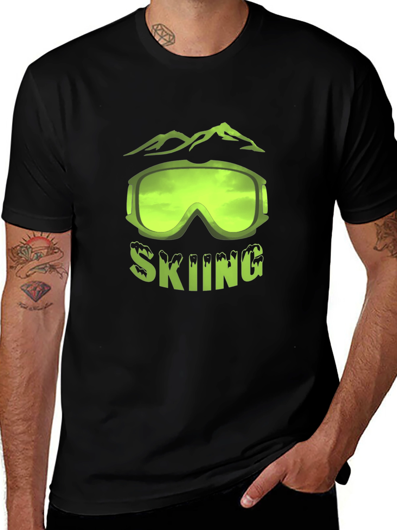 Skiing Graphic T-Shirt - Black Short Sleeve Tee