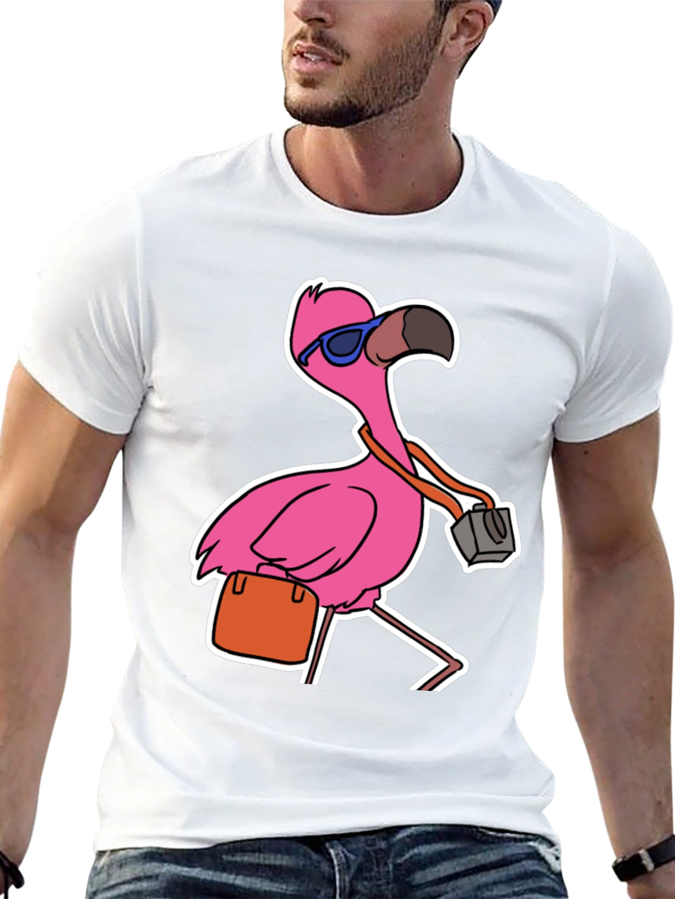 Flamingo Tourist Graphic Tee - Quirky Vacation Vibes