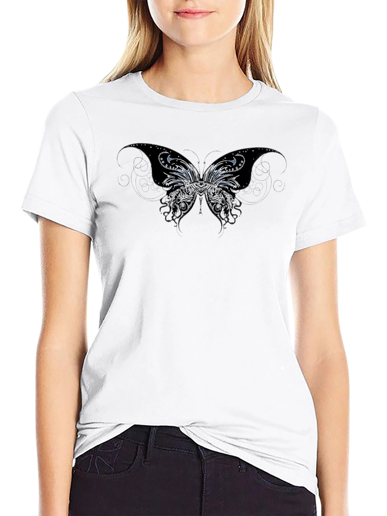 Butterfly Graphic T-Shirt - Black Casual Tee