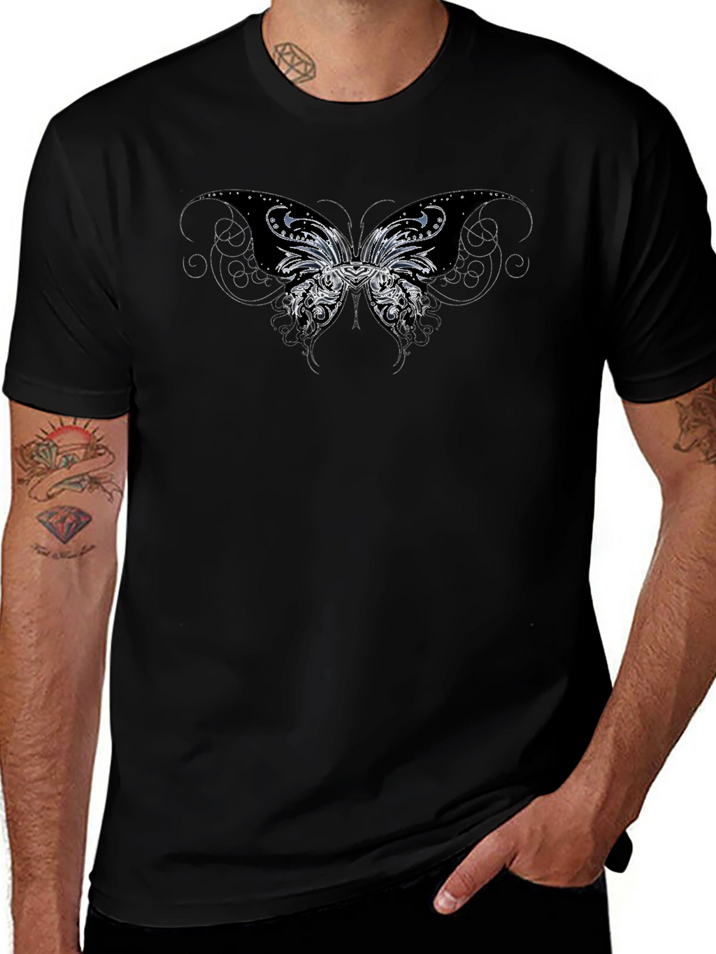 Butterfly Graphic T-Shirt - Black Casual Tee
