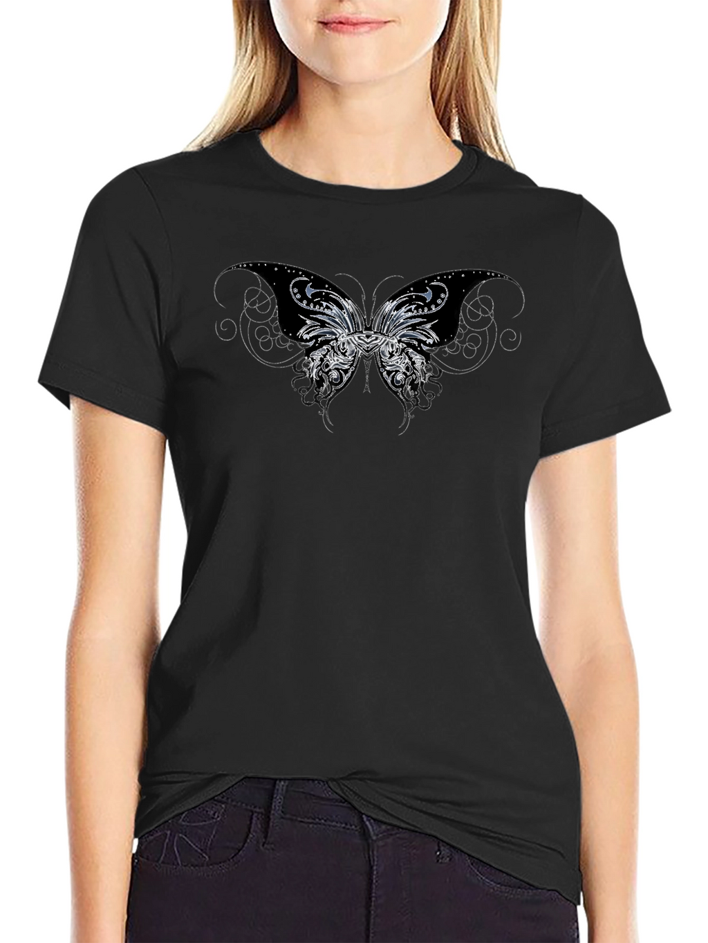 Butterfly Graphic T-Shirt - Black Casual Tee