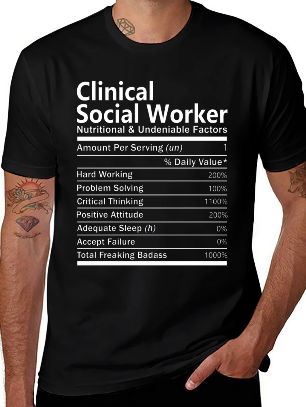 Clinical Social Worker Nutrition Facts Black T-Shirt