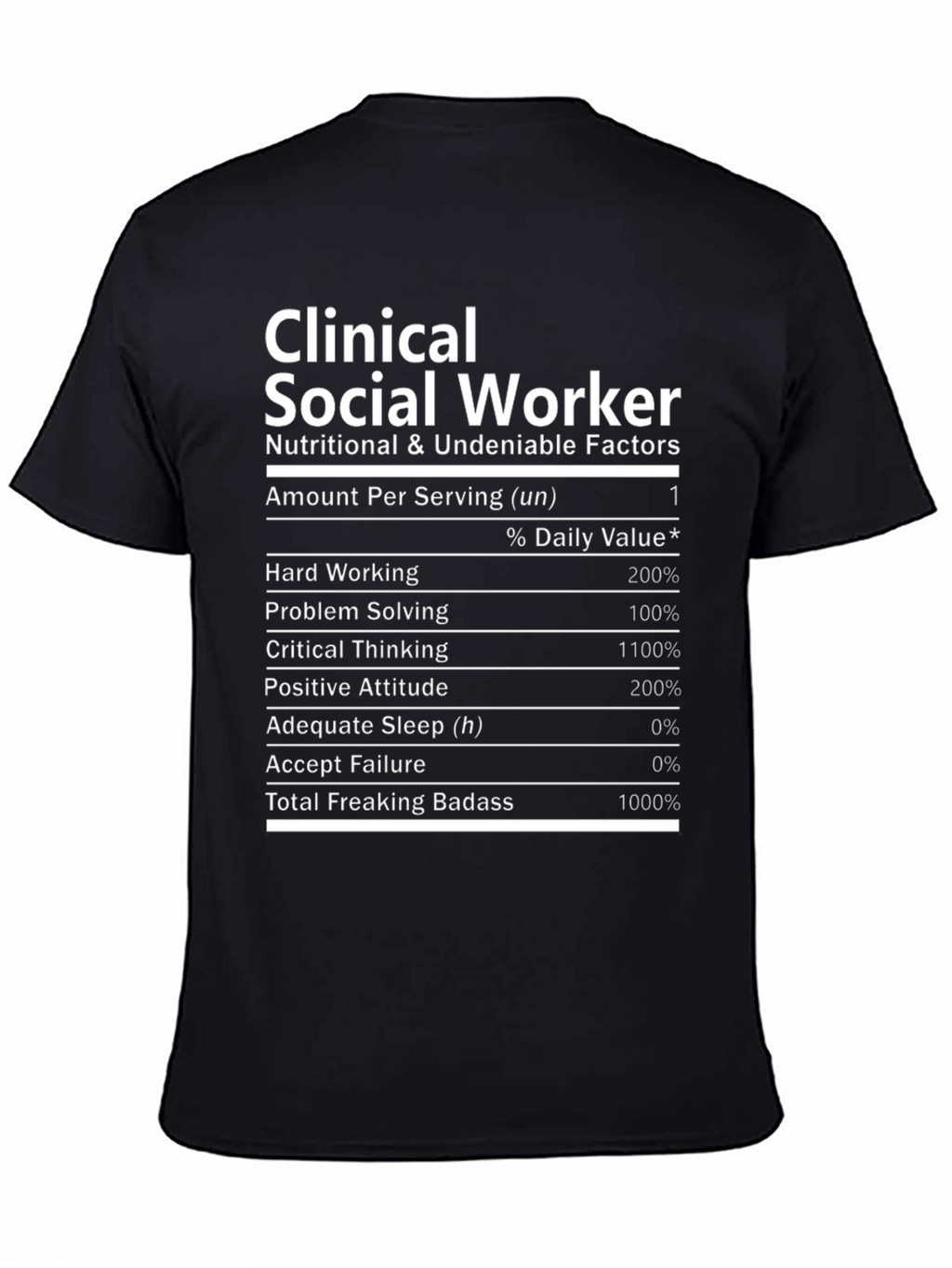 Clinical Social Worker Nutrition Facts Black T-Shirt