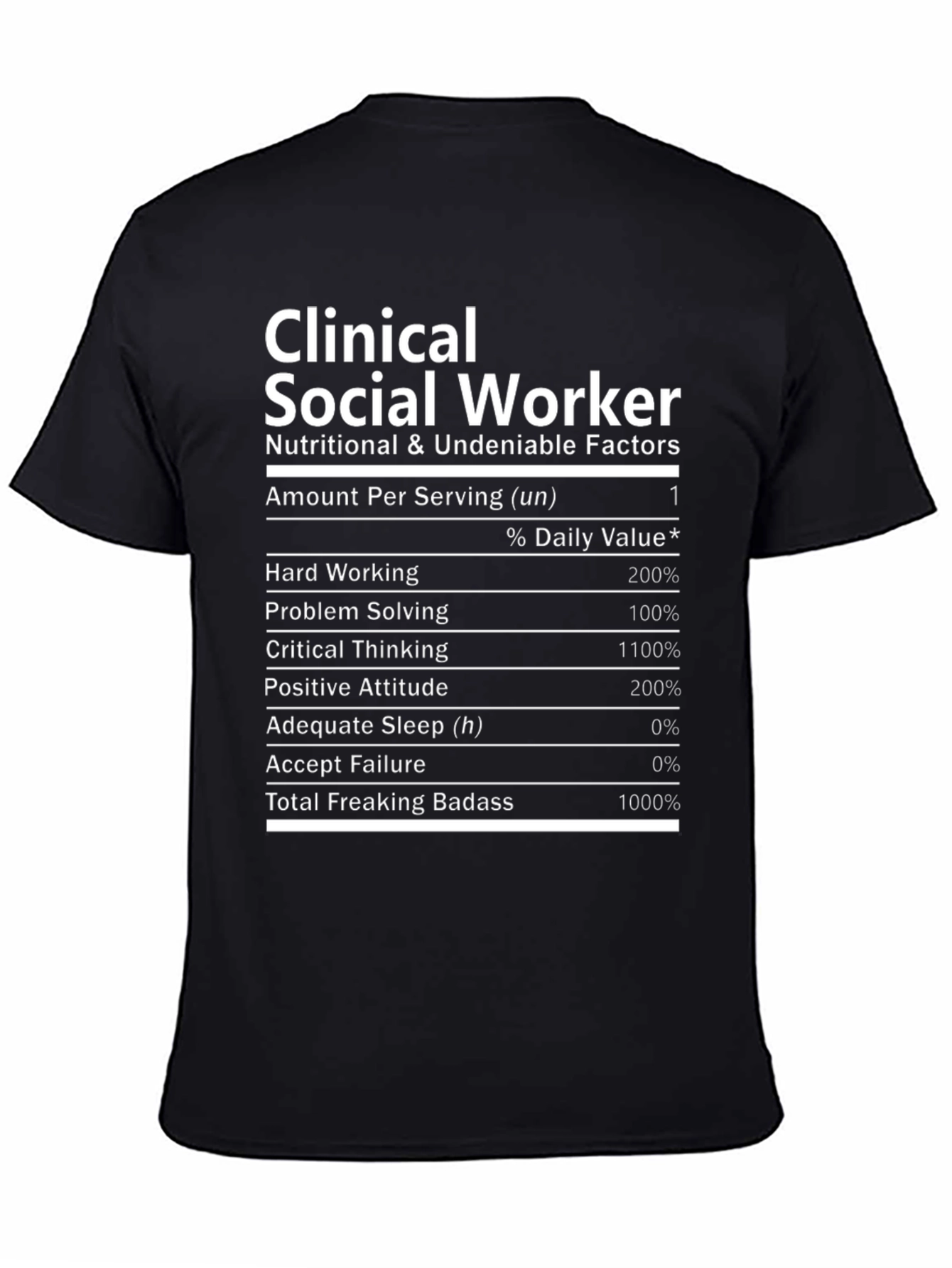 Clinical Social Worker Nutrition Facts Black T-Shirt