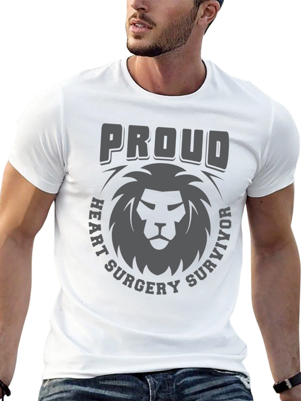 Proud Heart Surgery Survivor Lion Graphic Tee