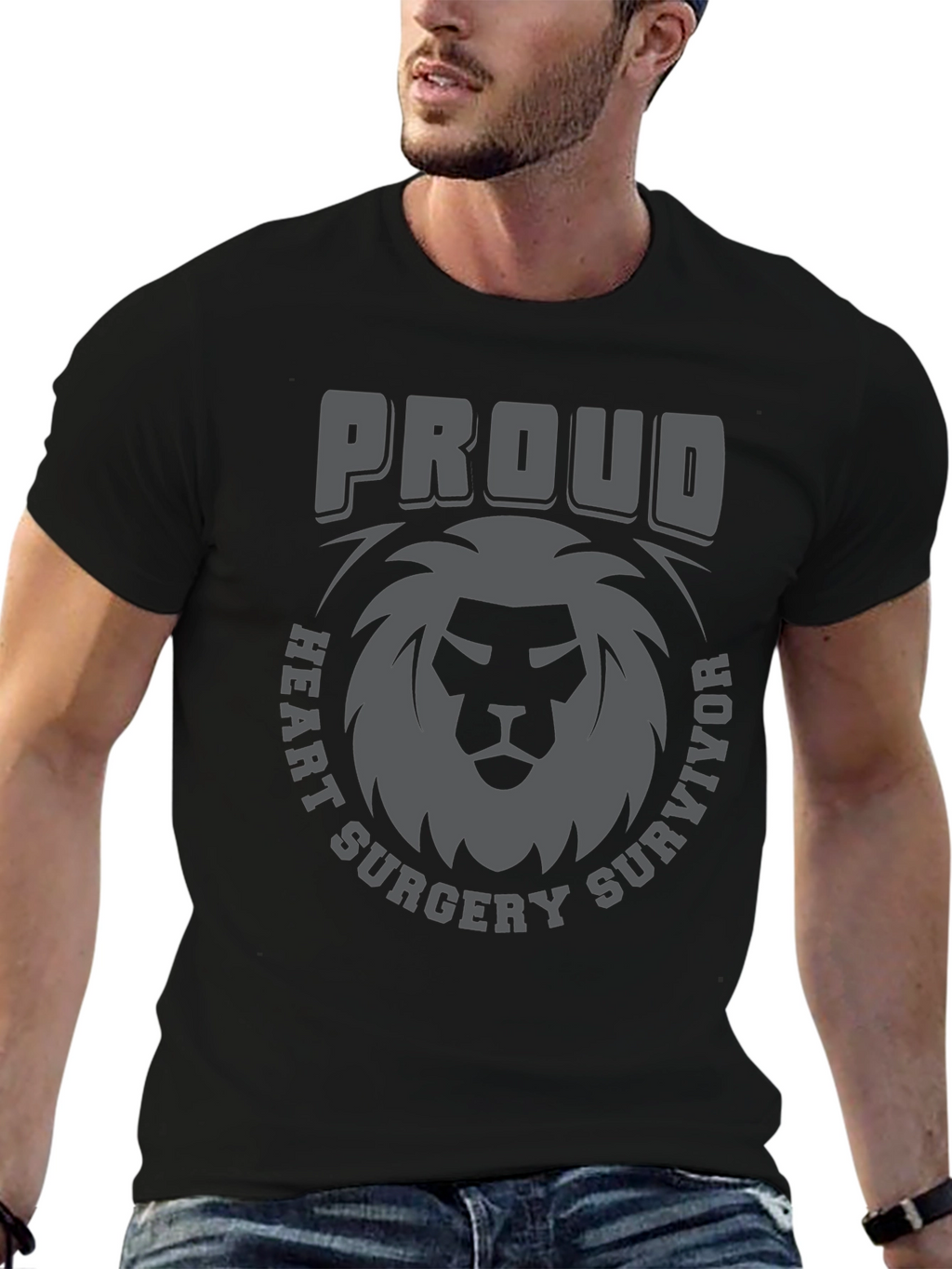 Proud Heart Surgery Survivor Lion Graphic Tee