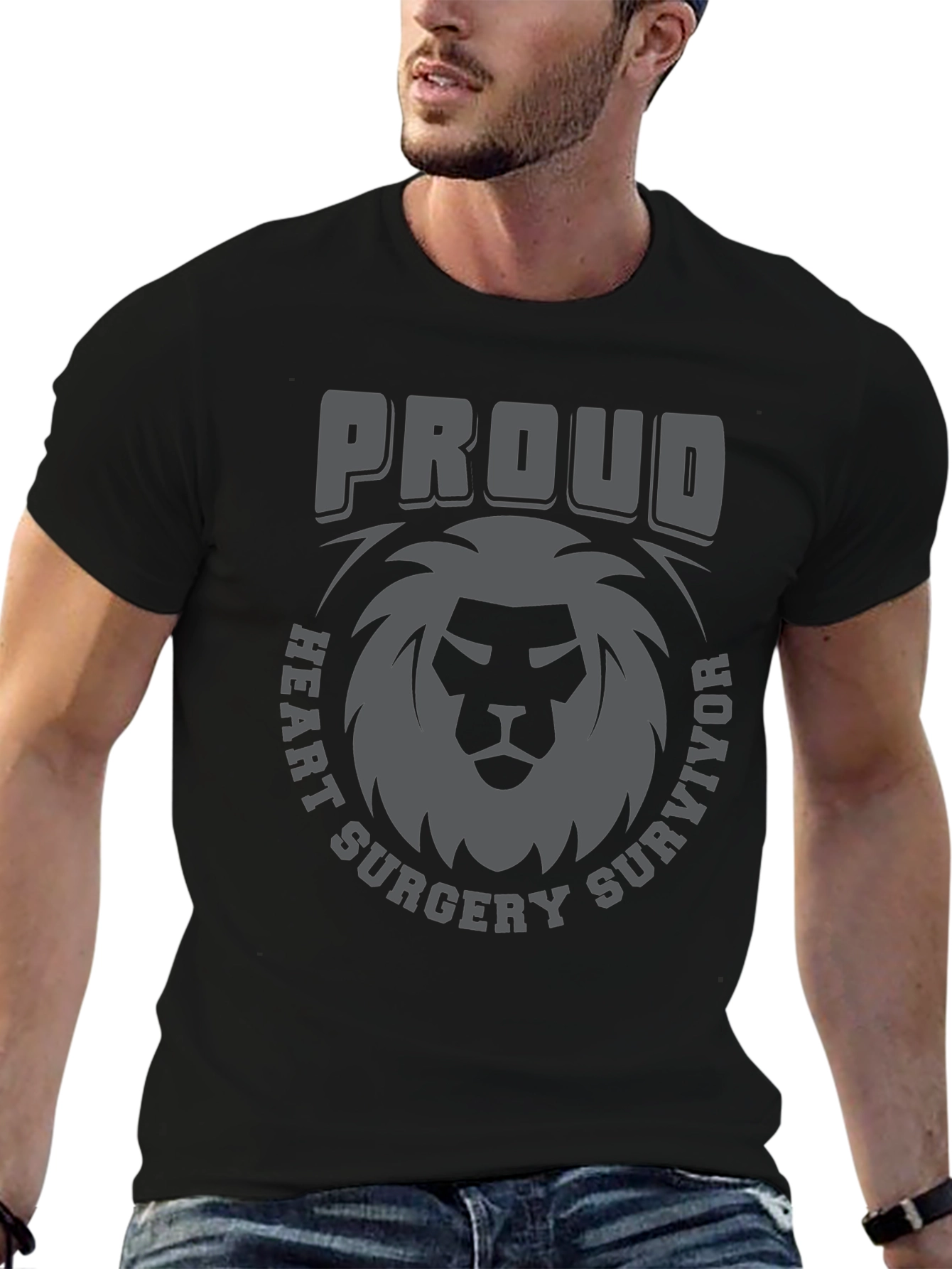 Proud Heart Surgery Survivor Lion Graphic Tee
