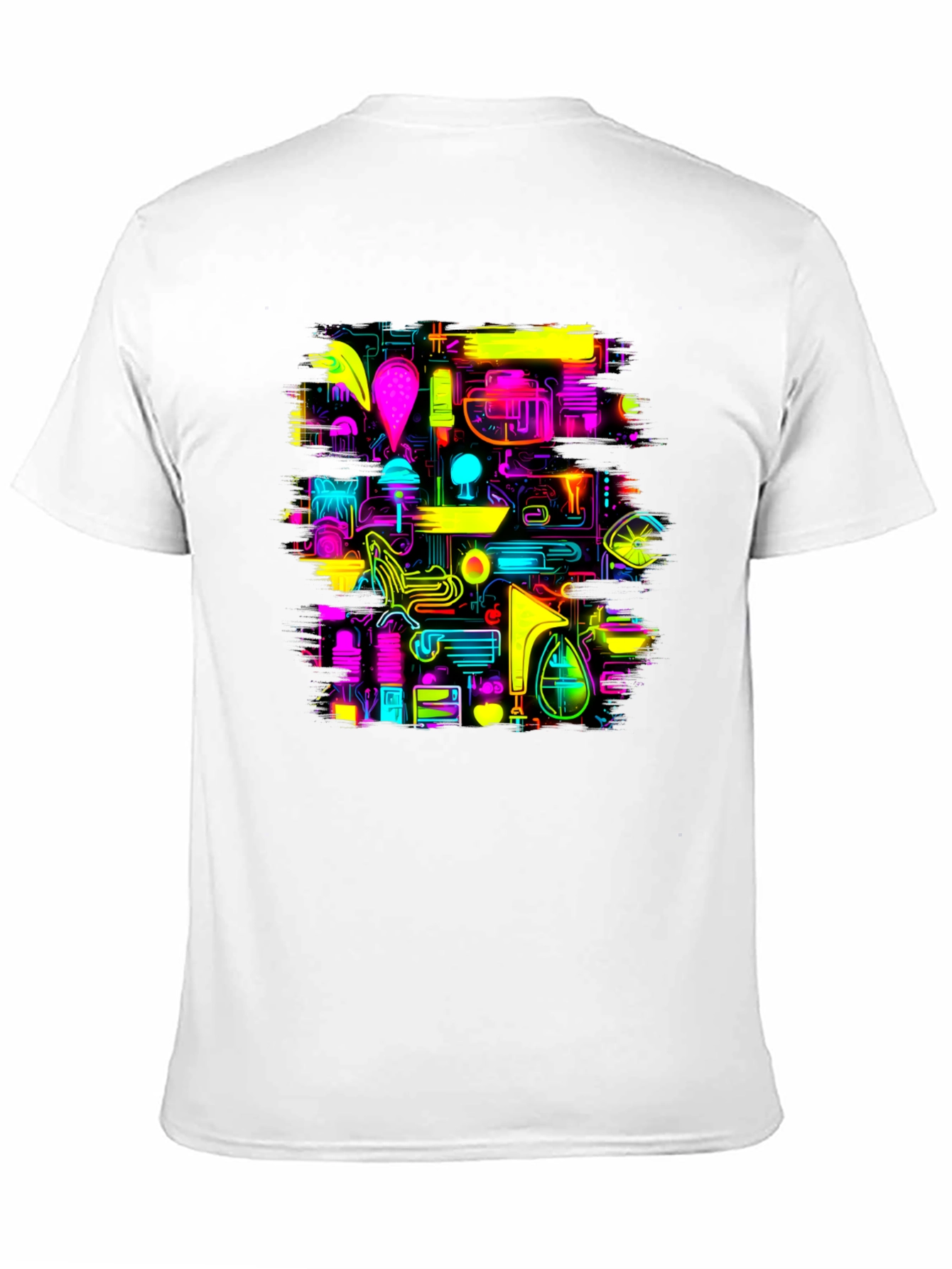 Neon Circuit Board Design Black T-Shirt