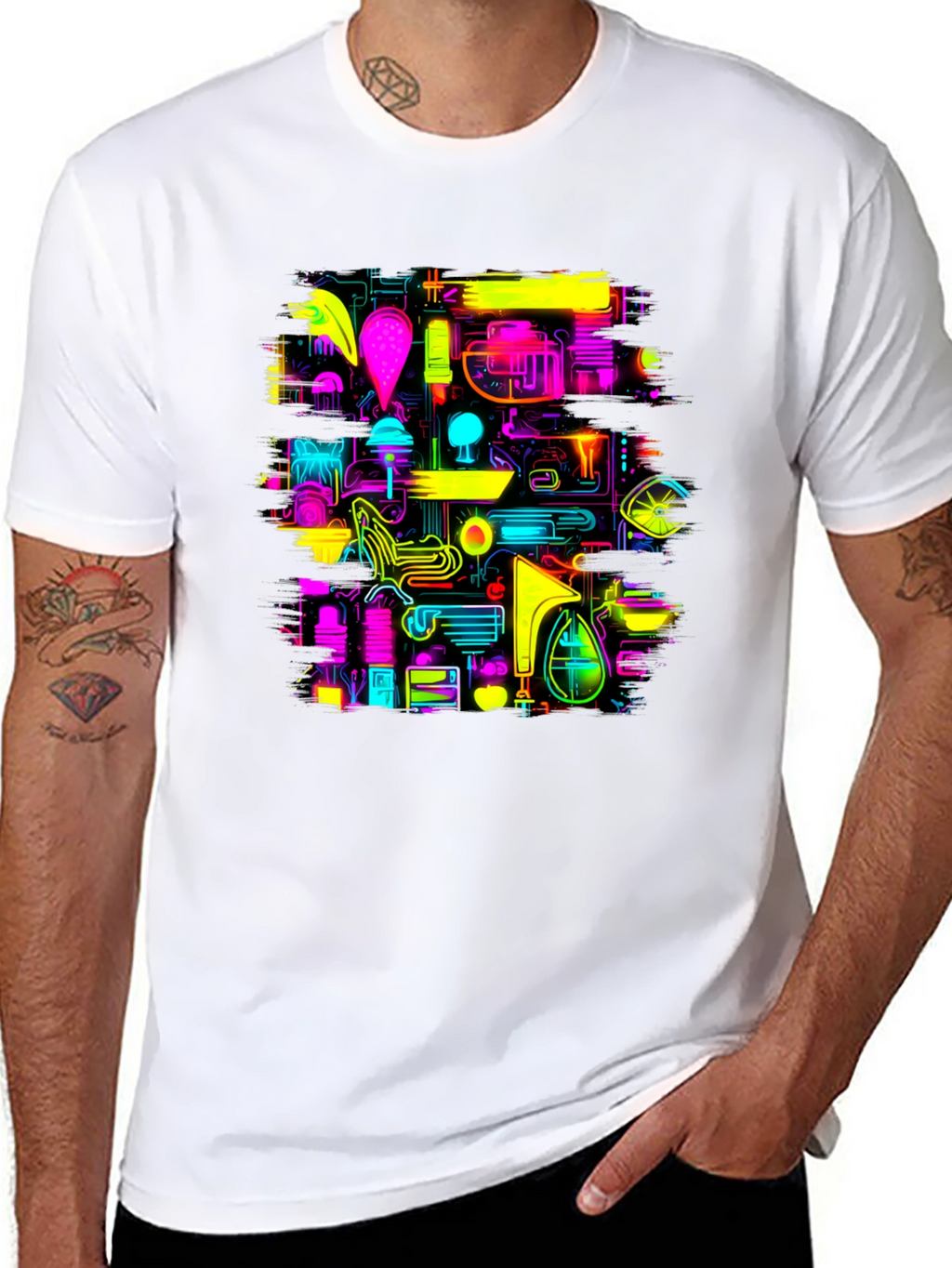 Neon Circuit Board Design Black T-Shirt