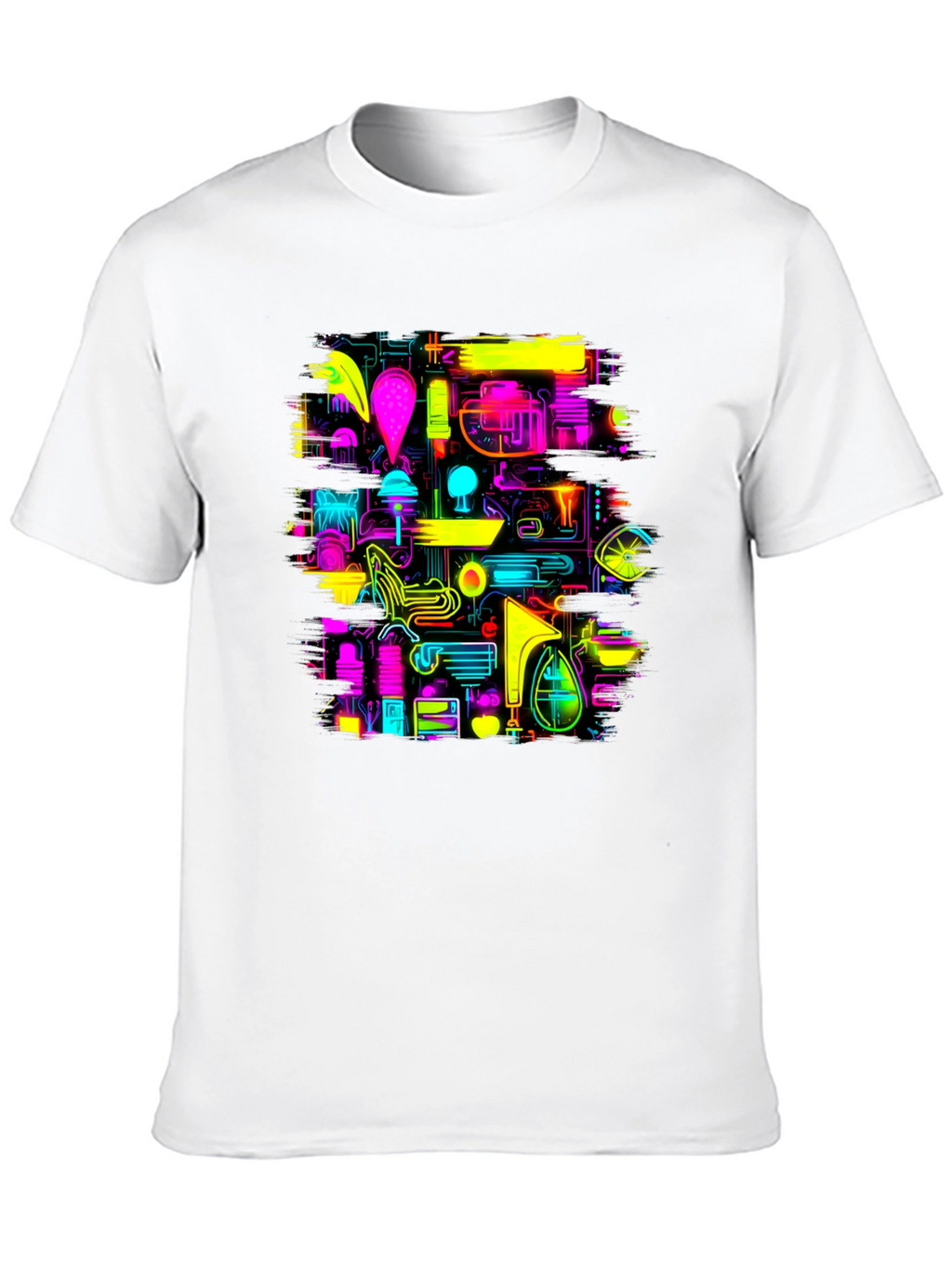Neon Circuit Board Design Black T-Shirt