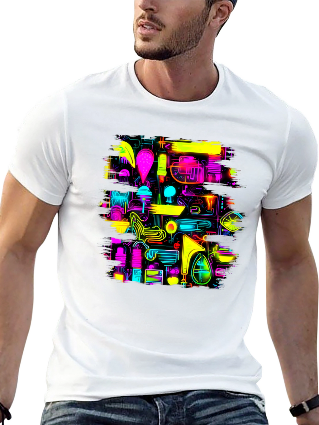 Neon Circuit Board Design Black T-Shirt
