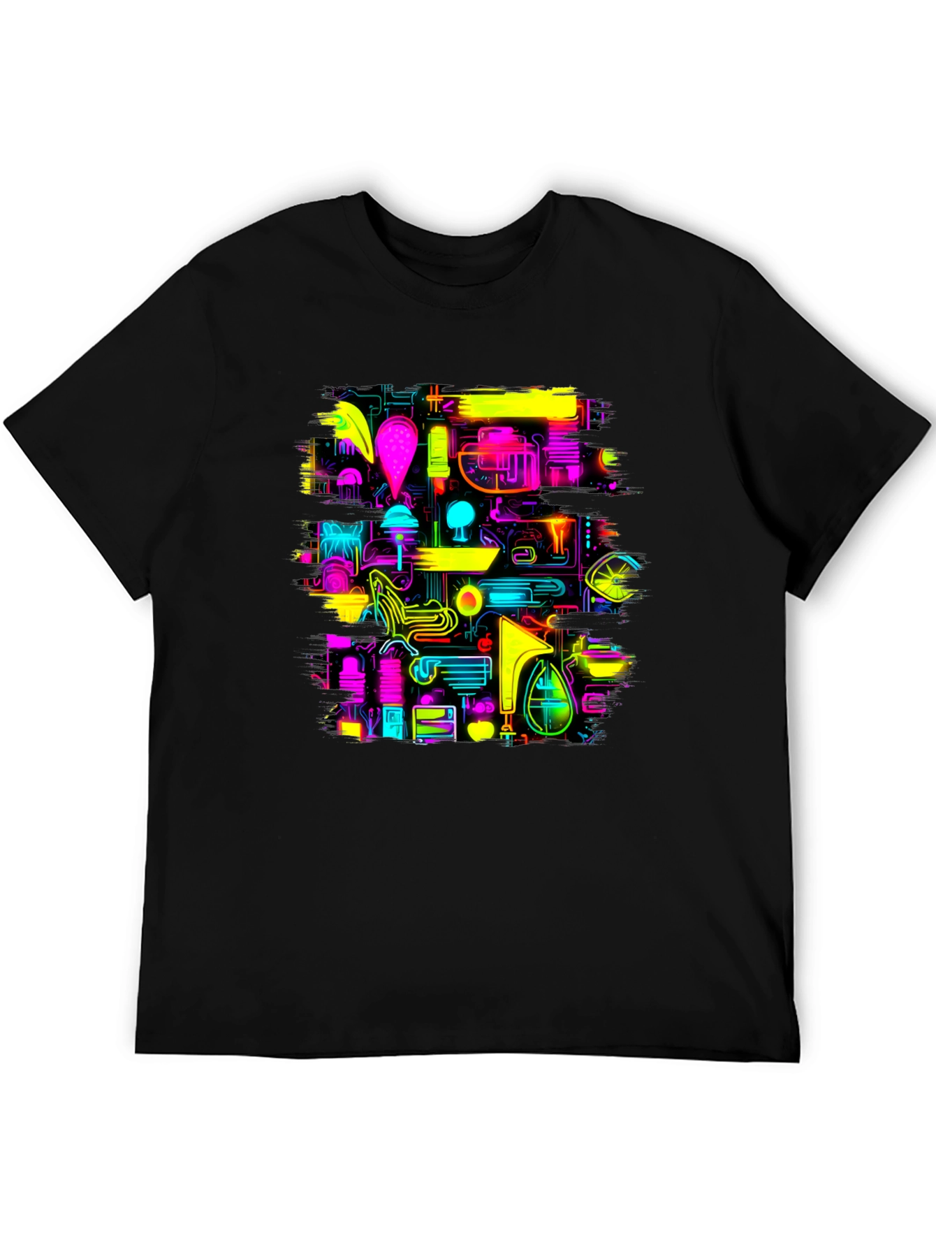 Neon Circuit Board Design Black T-Shirt