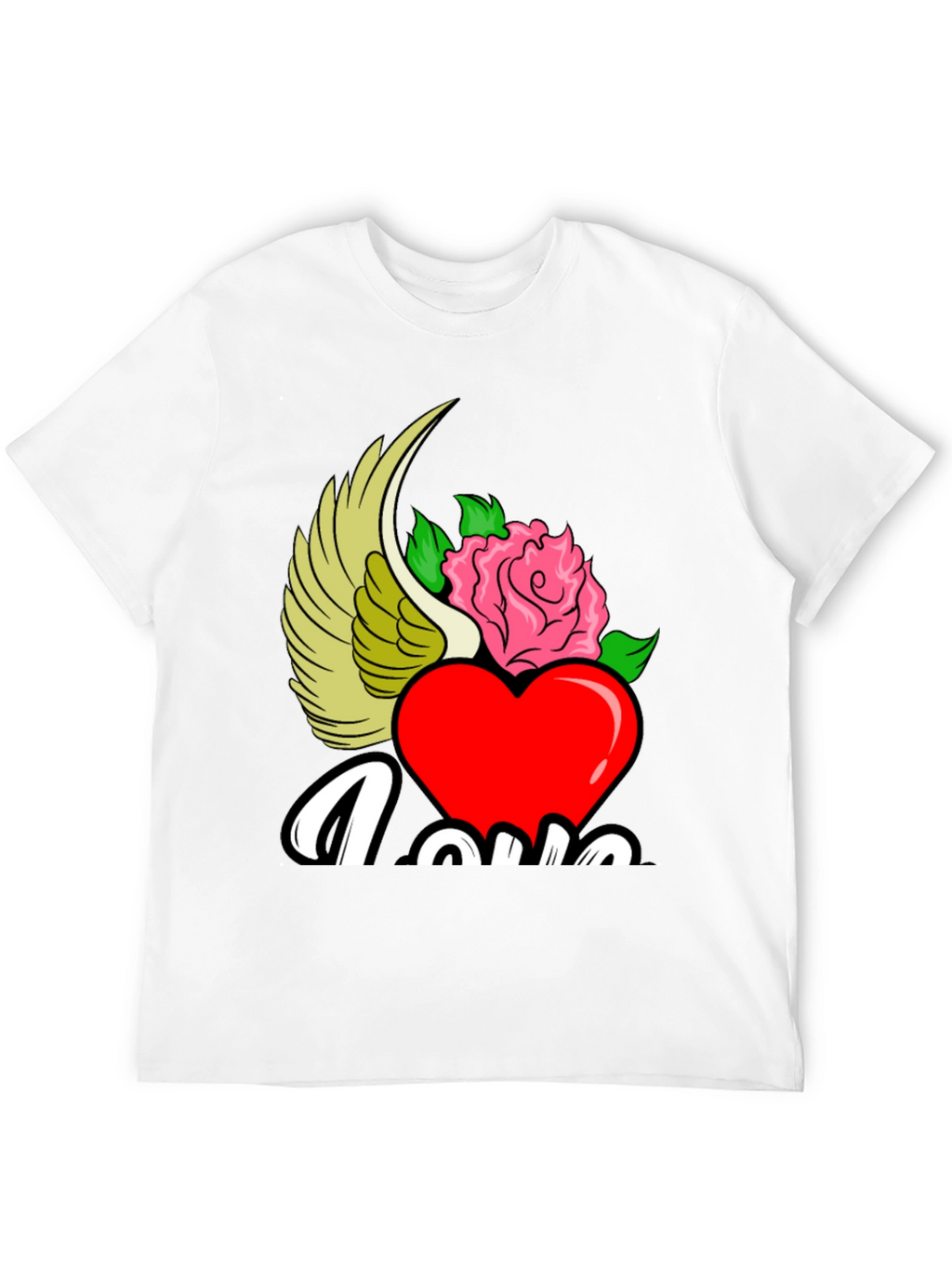Love Heart Rose Winged Graphic T-Shirt