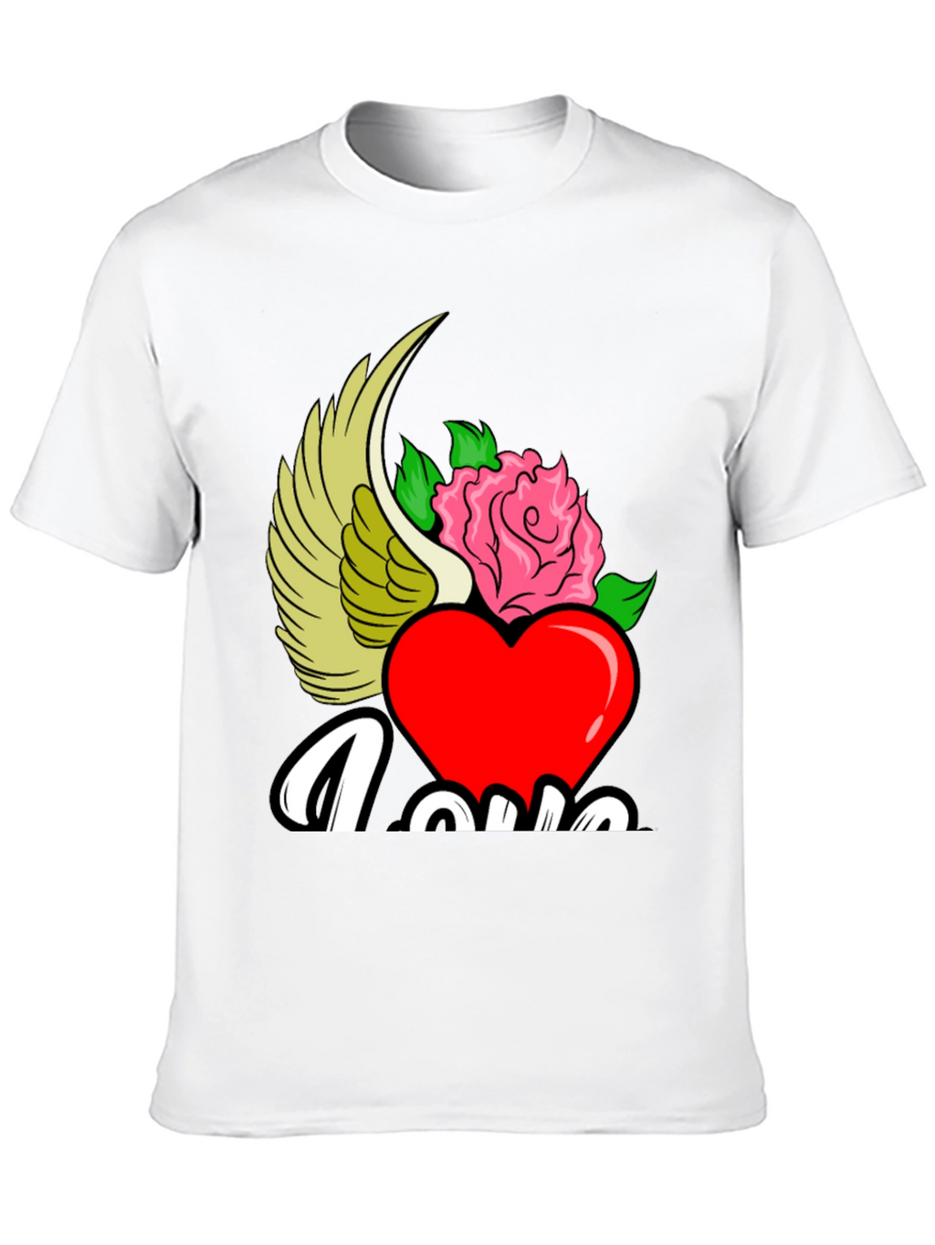 Love Heart Rose Winged Graphic T-Shirt