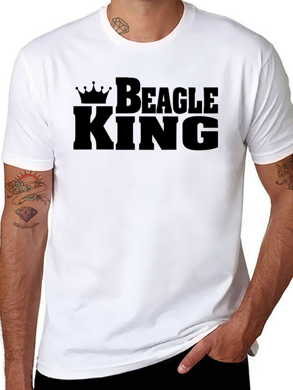 Beagle King Graphic Tee - Black Cotton Crew Neck