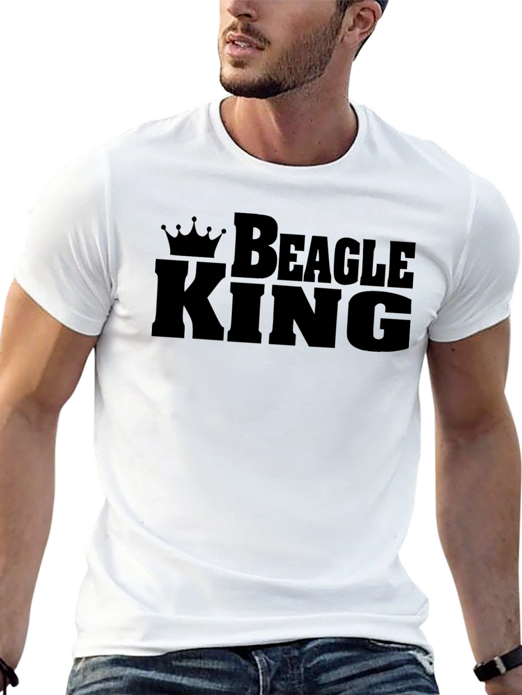 Beagle King Graphic Tee - Black Cotton Crew Neck