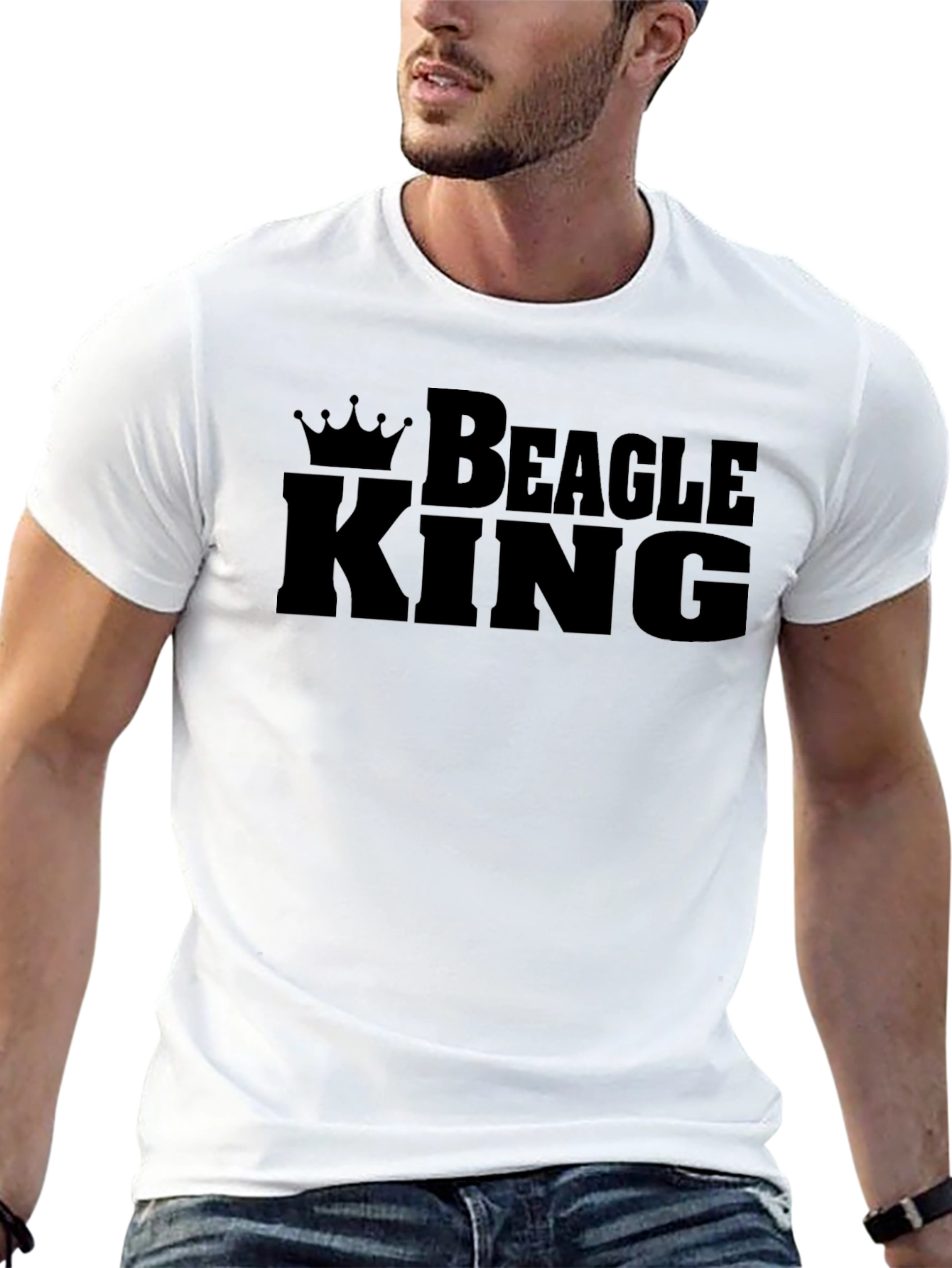 Beagle King Graphic Tee - Black Cotton Crew Neck
