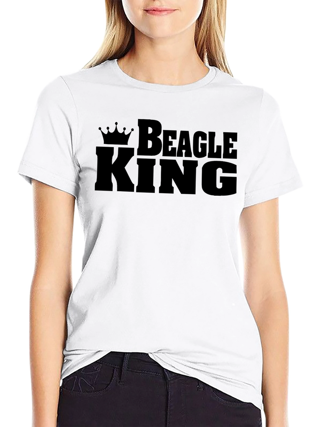 Beagle King Graphic Tee - Black Cotton Crew Neck