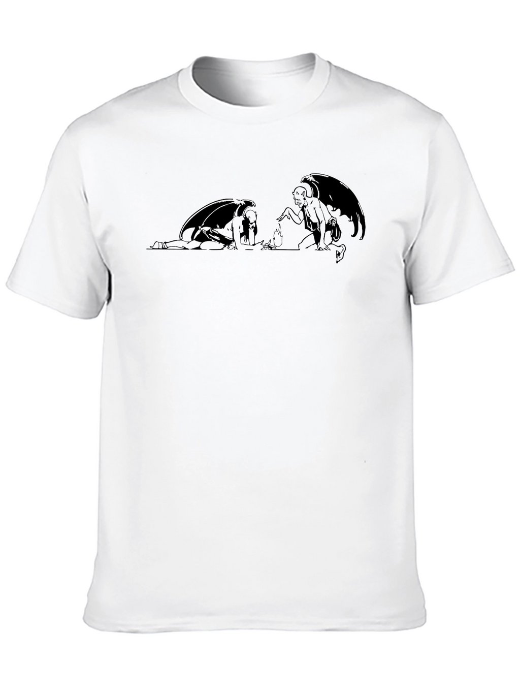 Black Graphic T-Shirt with Winged Figure Design